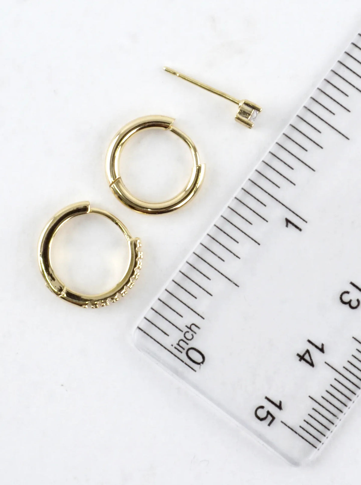 3 Pair CZ Small Huggie Hoop Stud Earrings Set