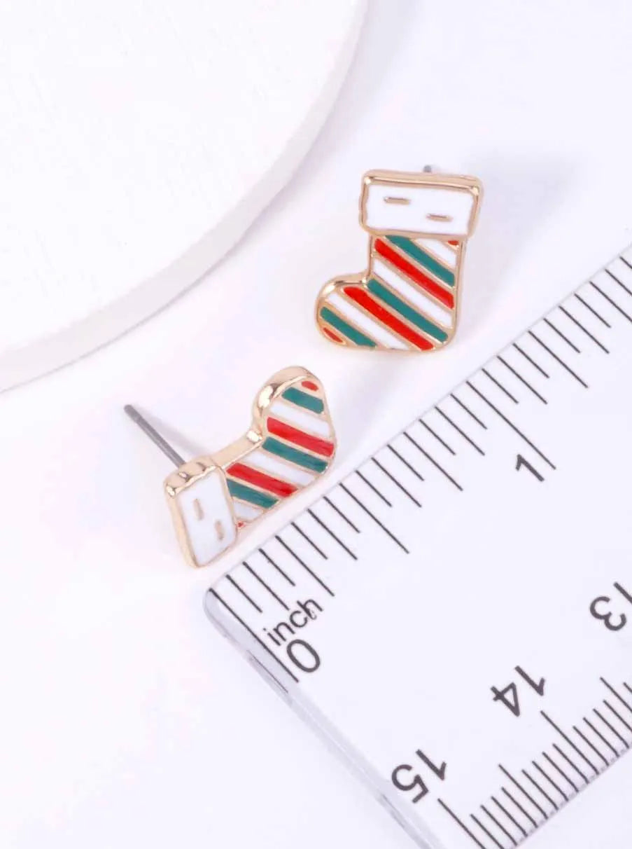 3-Pair Christmas Stocking Enamel Stud Earrings
