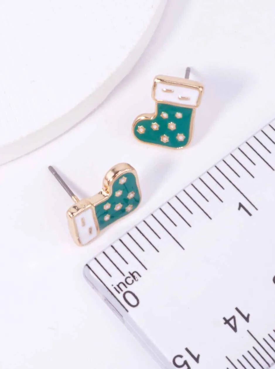3-Pair Christmas Stocking Enamel Stud Earrings