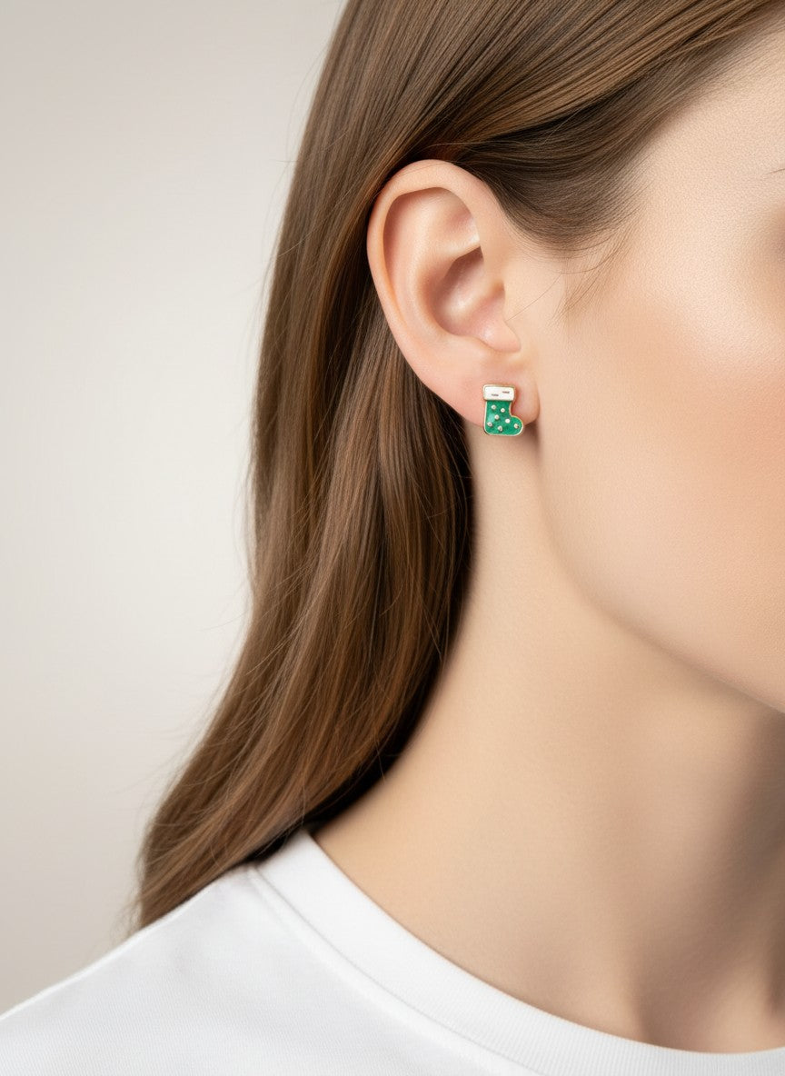 3-Pair Christmas Stocking Enamel Stud Earrings