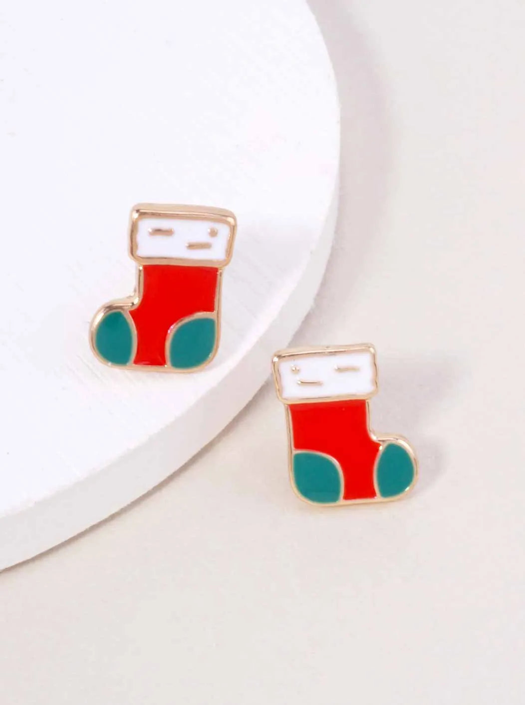 3-Pair Christmas Stocking Enamel Stud Earrings