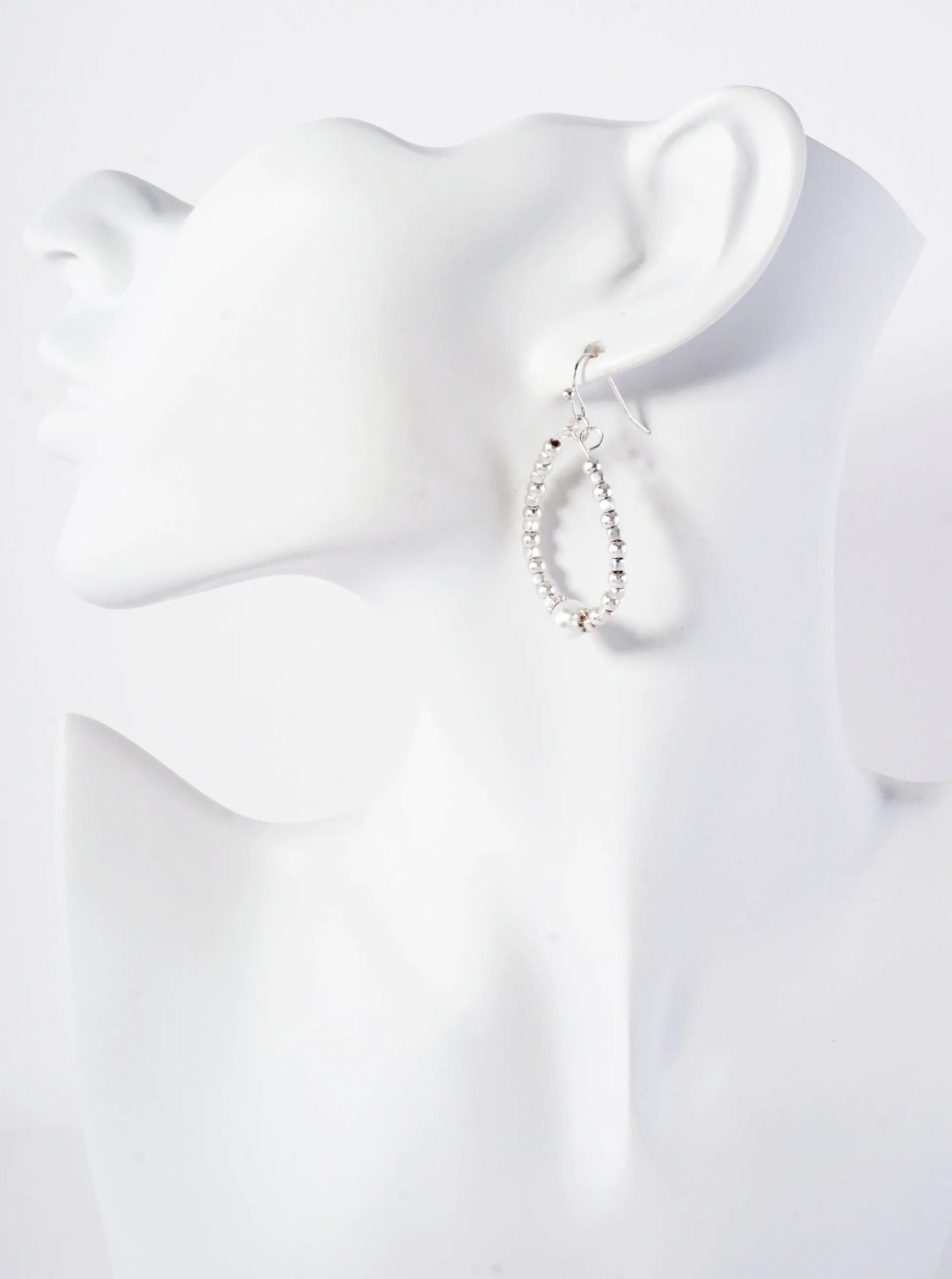 3 Pair Earrings Set Metallic Beads Glass And Pearls Hoop Dangle Earrings