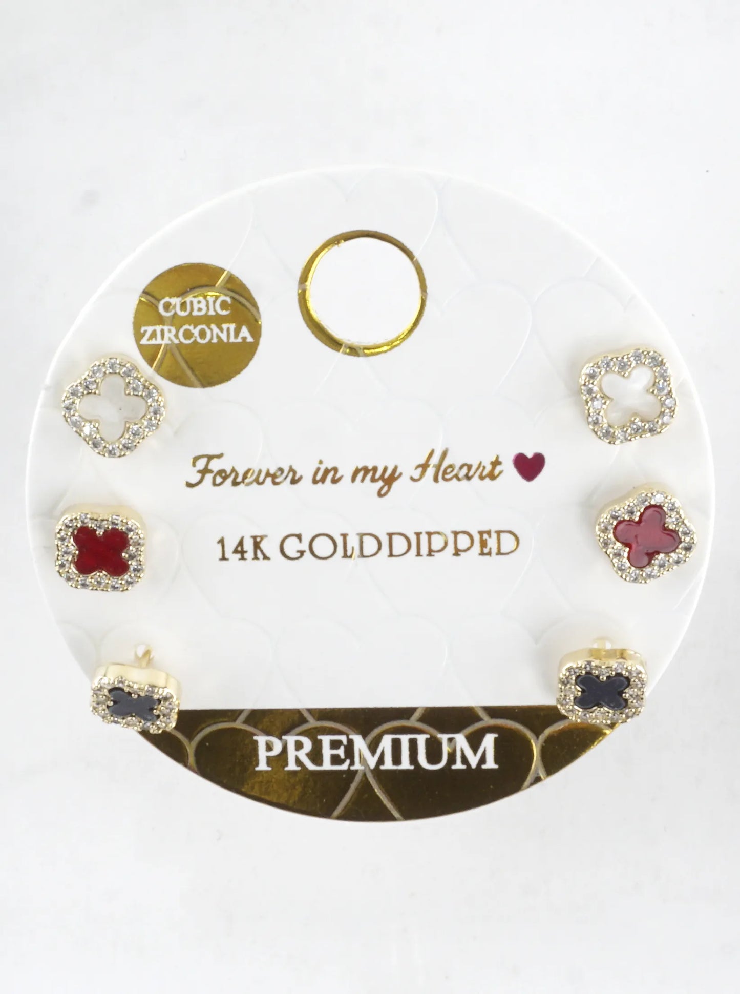 3 Pair Enamel CZ Pave Quatrefoil Stud Earrings Set
