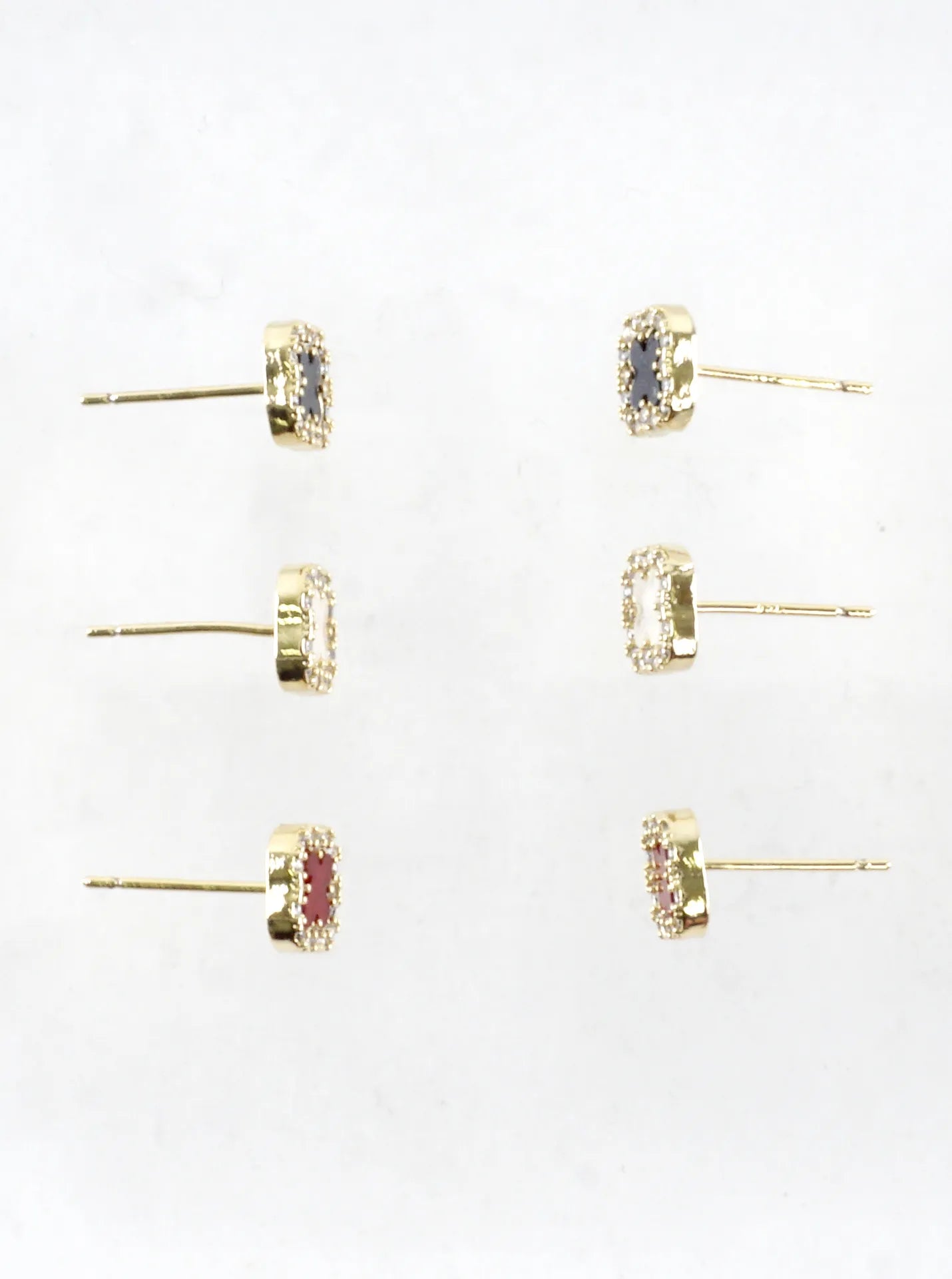 3 Pair Enamel CZ Pave Quatrefoil Stud Earrings Set