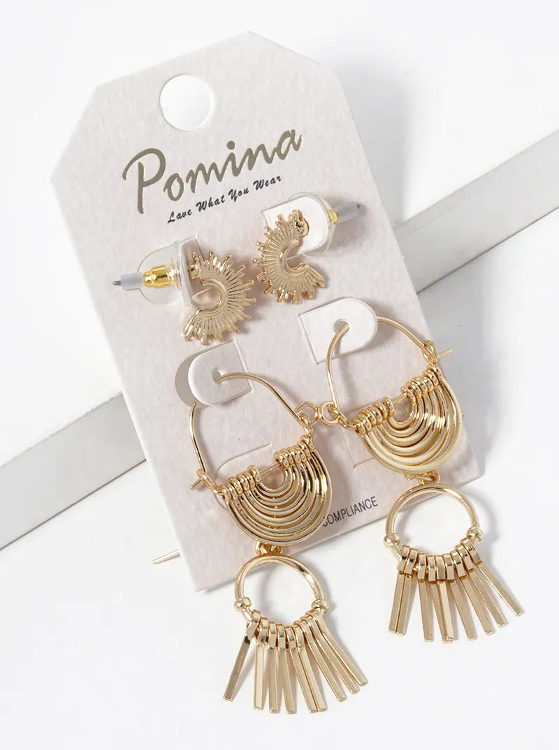 3-Pair Eye Catching Metal Earrings Set