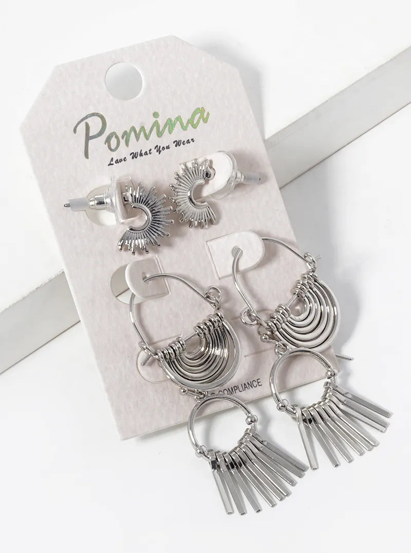 3-Pair Eye Catching Metal Earrings Set