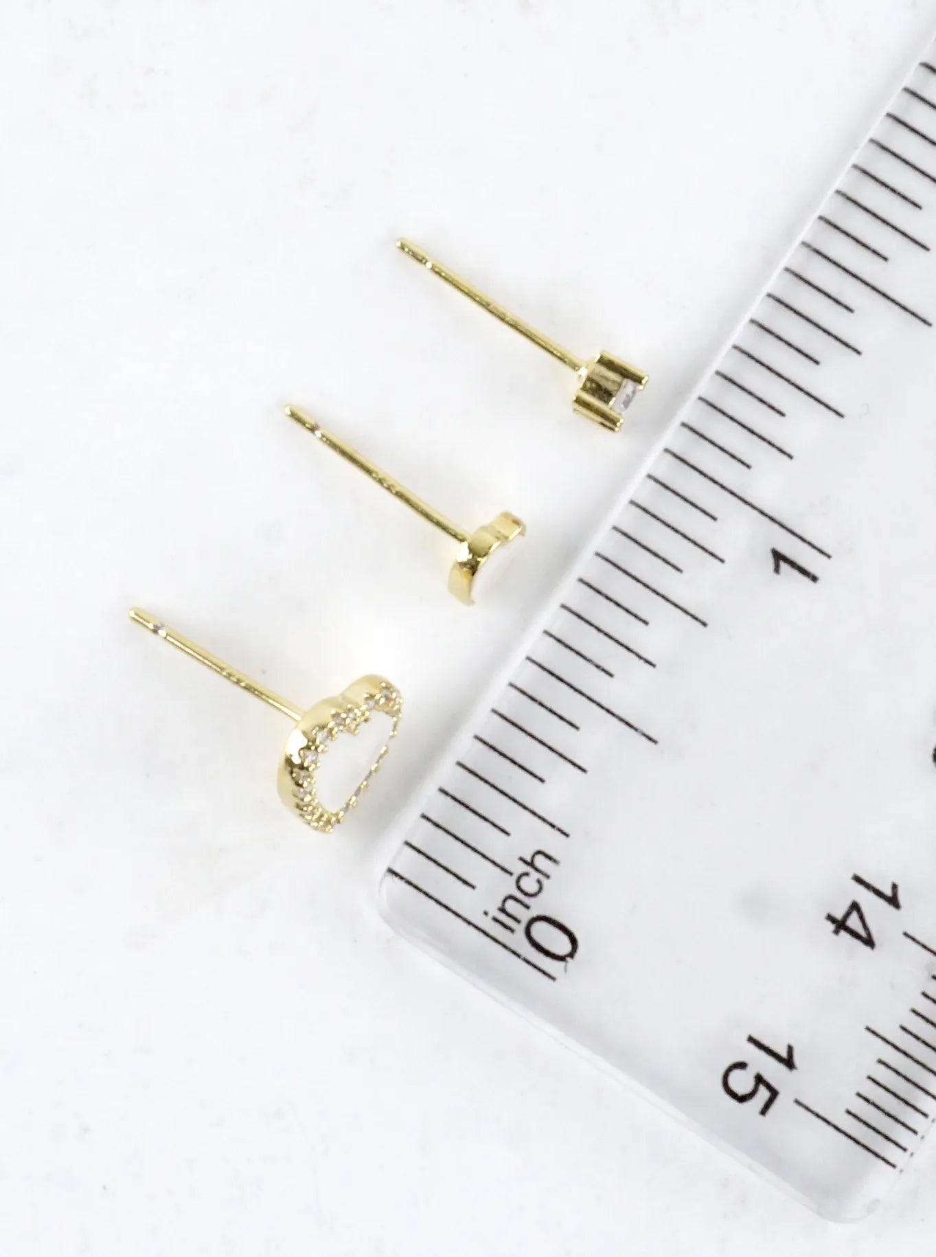 3 Pair Pearl CZ Heart Stud Earrings Set