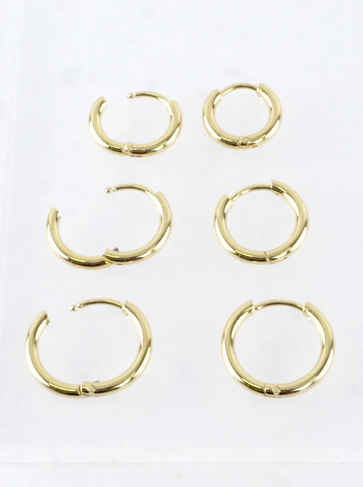 3 Pair Polished Brass Huggie Hoop Earrings Set
