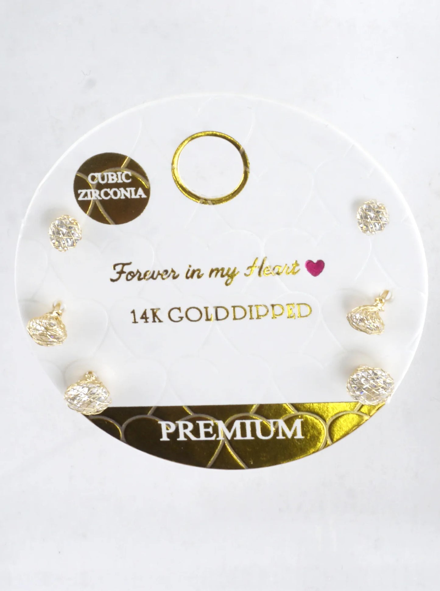 3 Pair Round Brilliant CZ Stud Earrings Set
