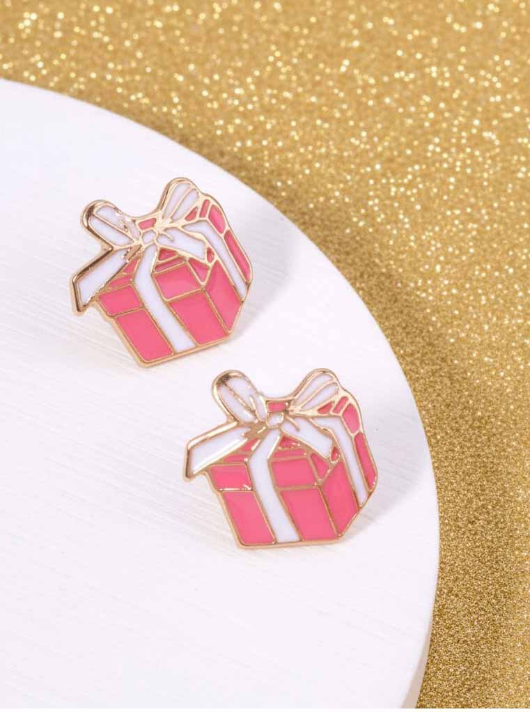 3-Pair Santa Gift Sleigh Enamel Stud Earrings