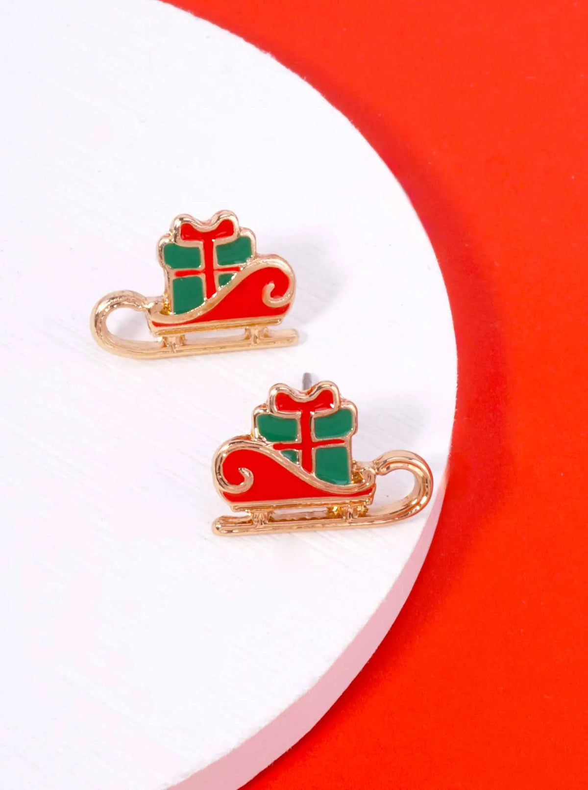 3-Pair Santa Gift Sleigh Enamel Stud Earrings