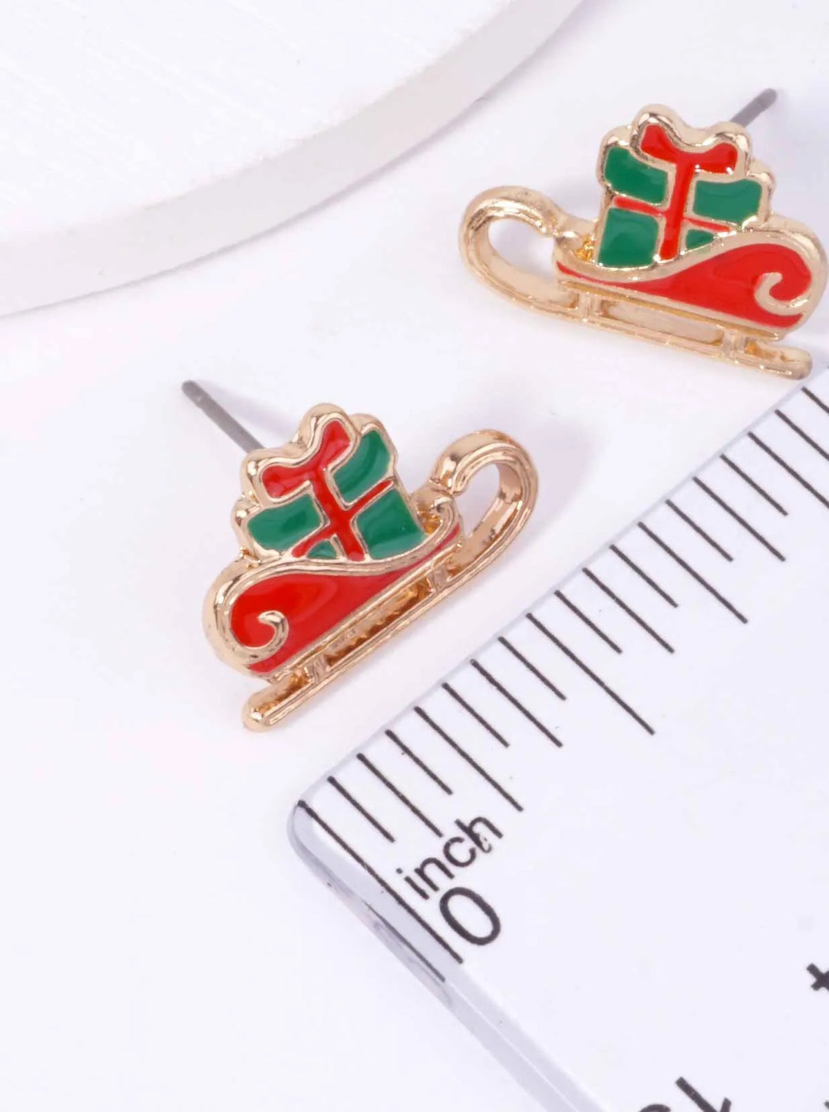 3-Pair Santa Gift Sleigh Enamel Stud Earrings