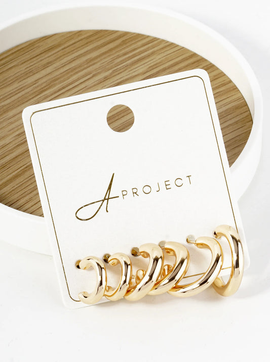 3-Pair Set 14-18-20mm Metal Hoop Earrings
