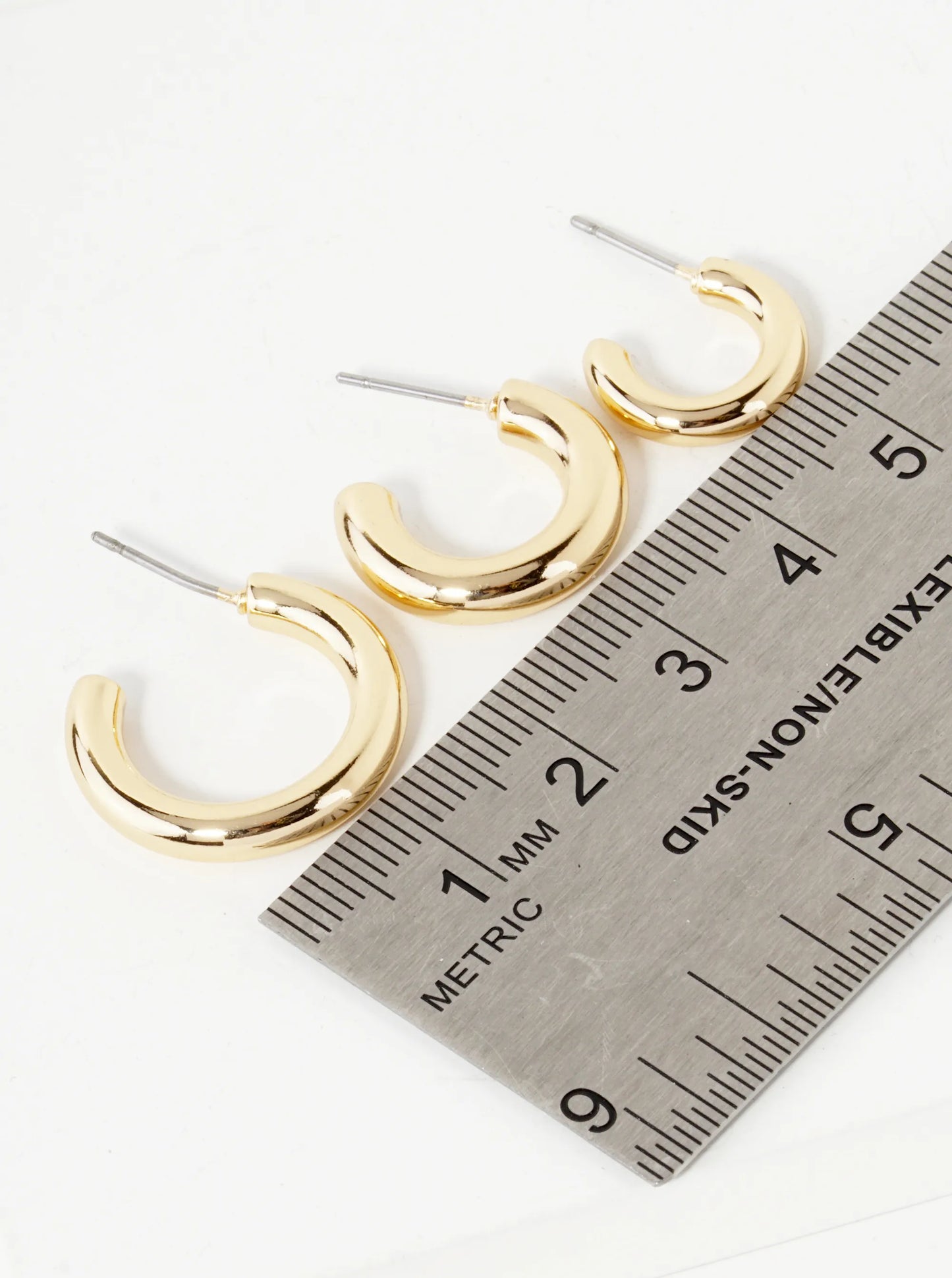 3-Pair Set 14-18-20mm Metal Hoop Earrings