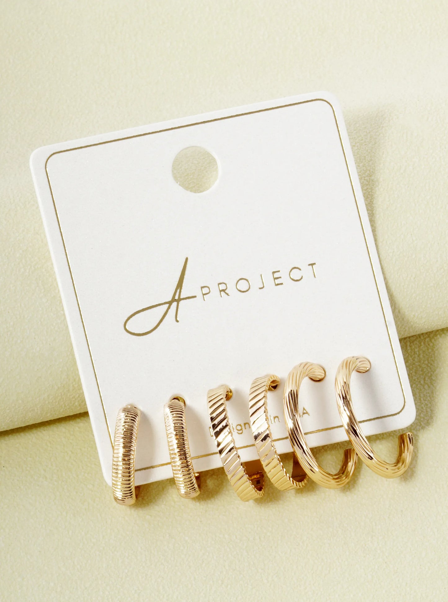 3-Pair Set 18-20mm Textured Open Hoop Earrings