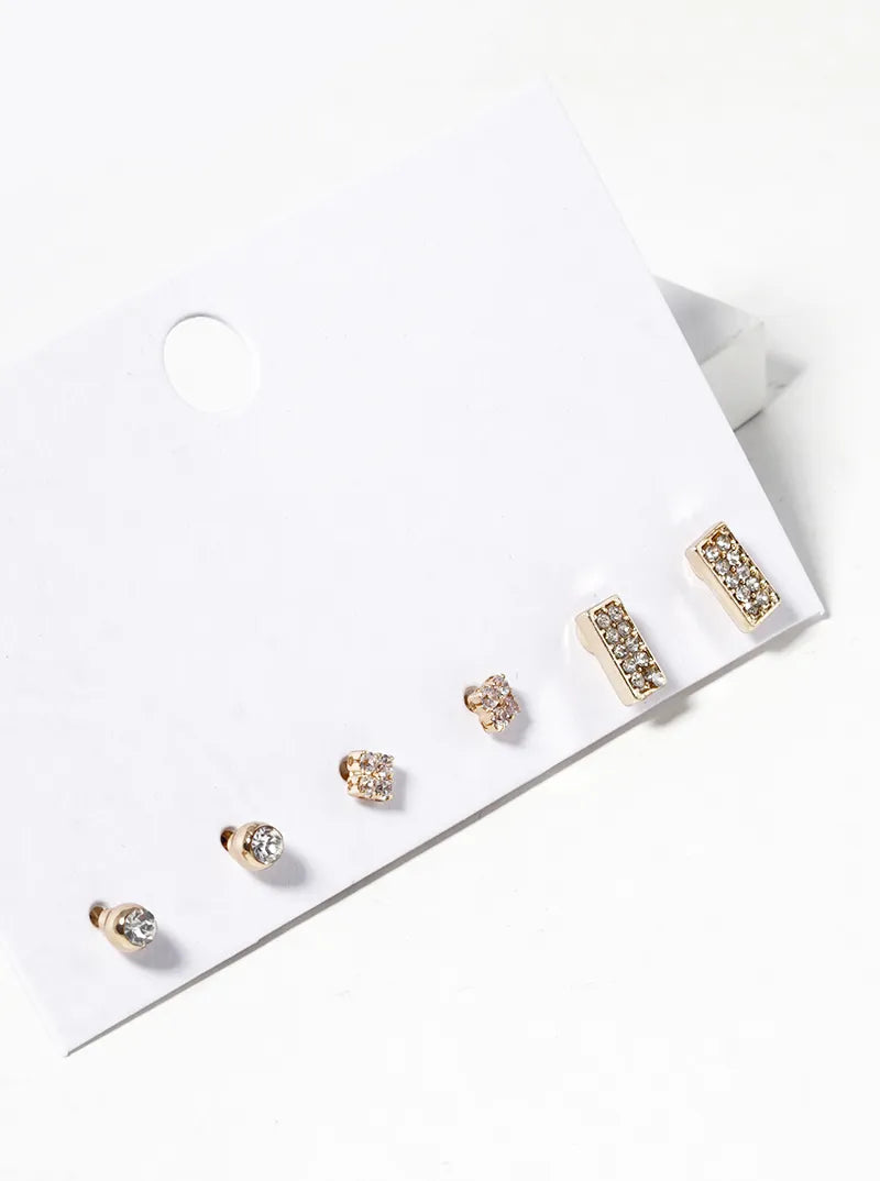 3-Pair Set CZ And Rhinestone Post Stud Earrings