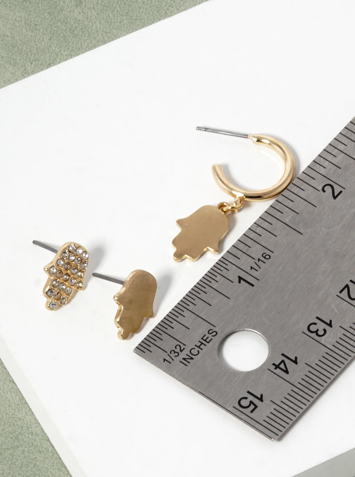 3-Pair Set Hamsa Spiritual Stud Dangle Earrings