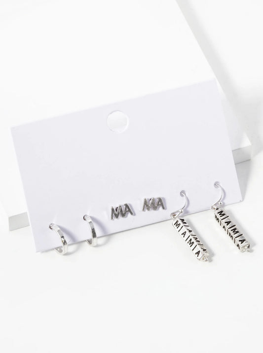 3-Pair Set Metal Mama Earrings
