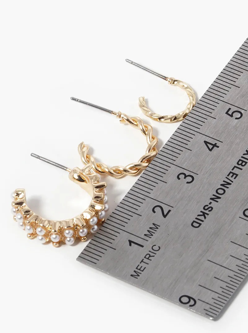 3-Pair Set Multi Open Hoop Earrings