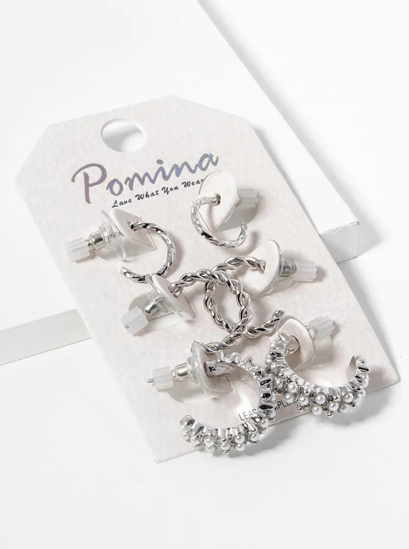 3-Pair Set Multi Open Hoop Earrings