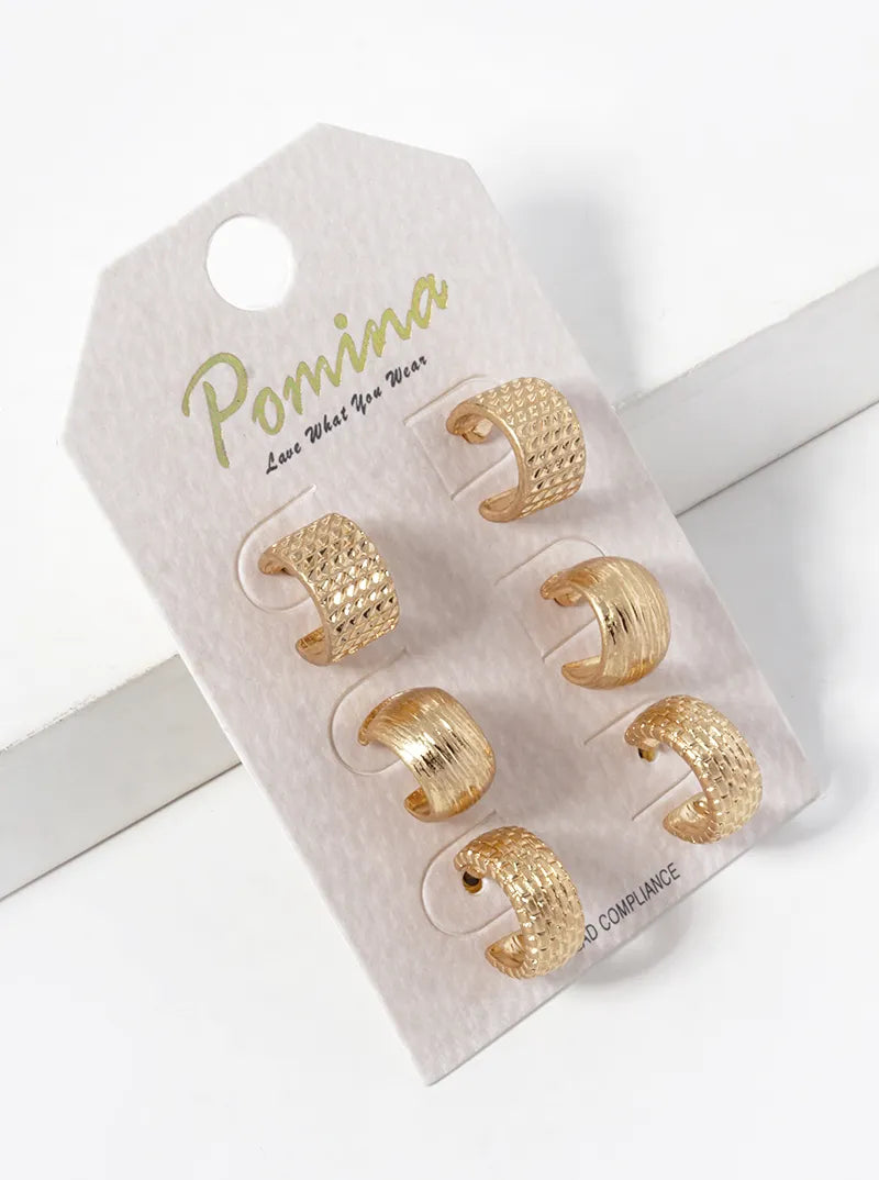 3-Pair Set Multi Textured Bold Hoop Earrings