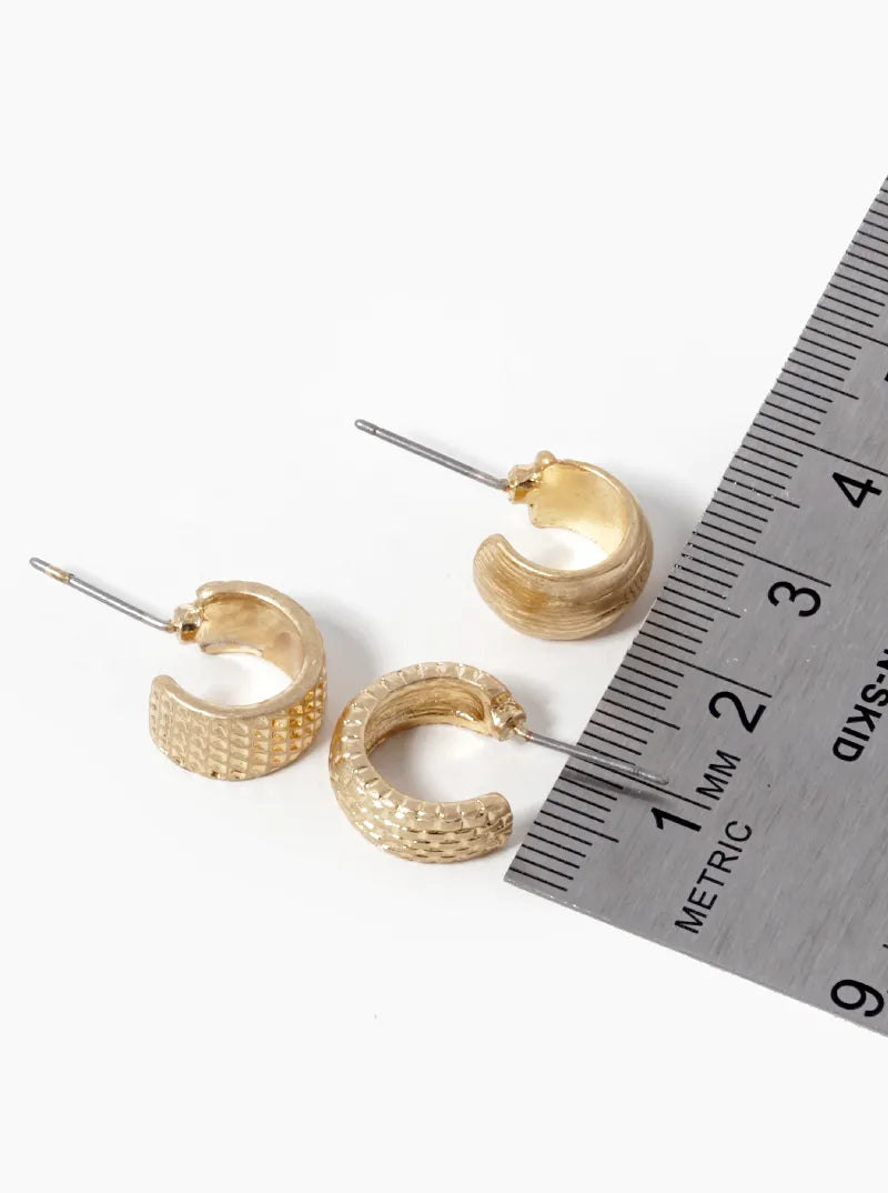 3-Pair Set Multi Textured Bold Hoop Earrings