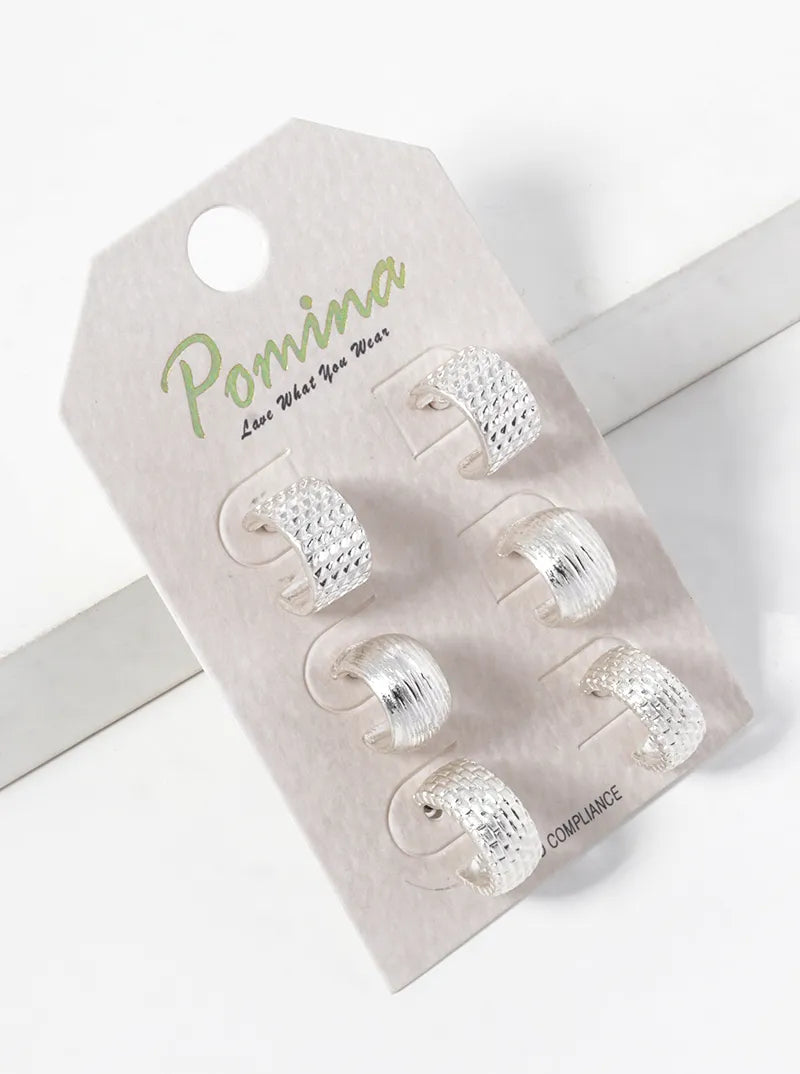 3-Pair Set Multi Textured Bold Hoop Earrings