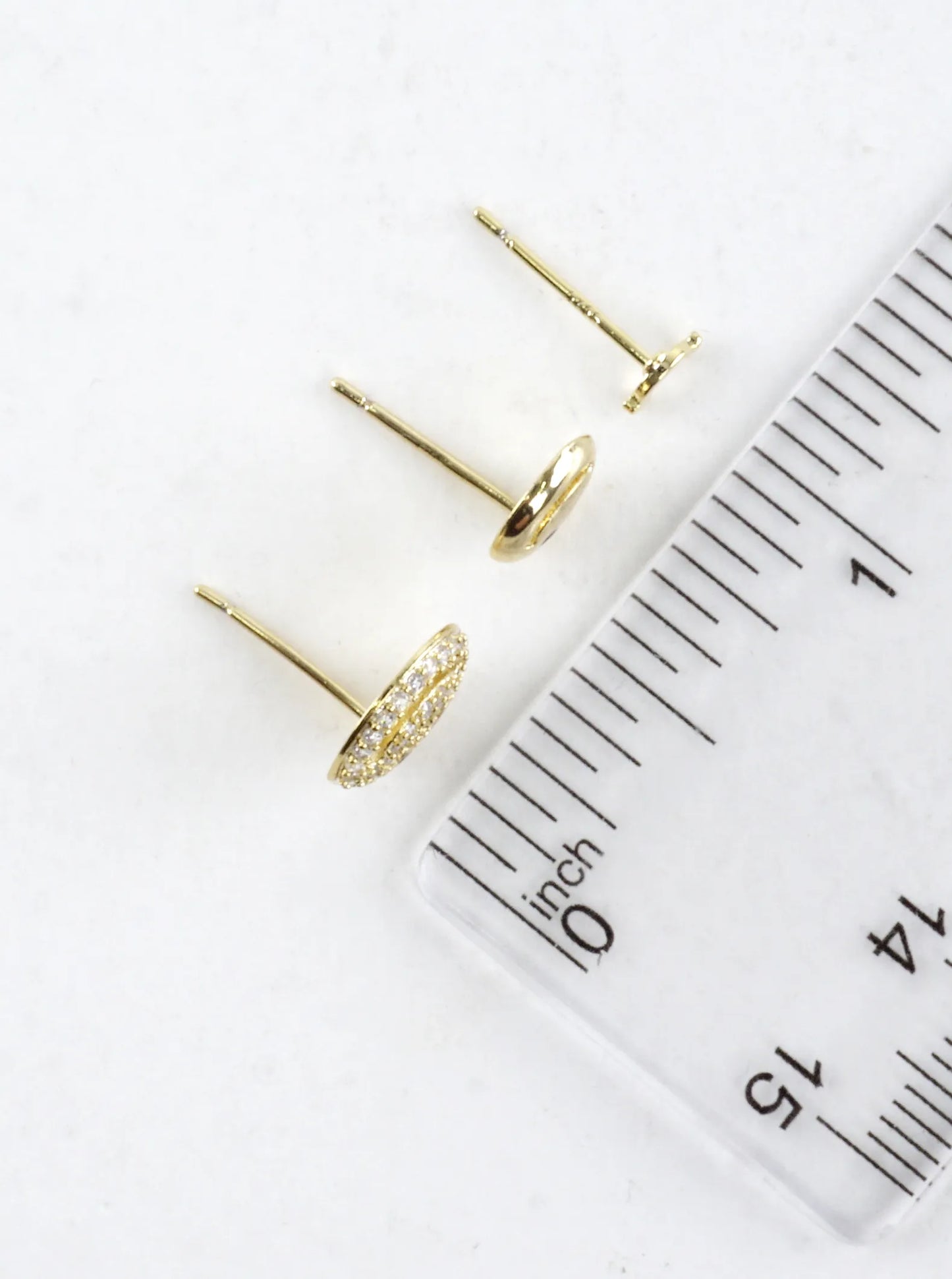 3 Pair Smiley Face Brass CZ Pave Stud Earrings Set