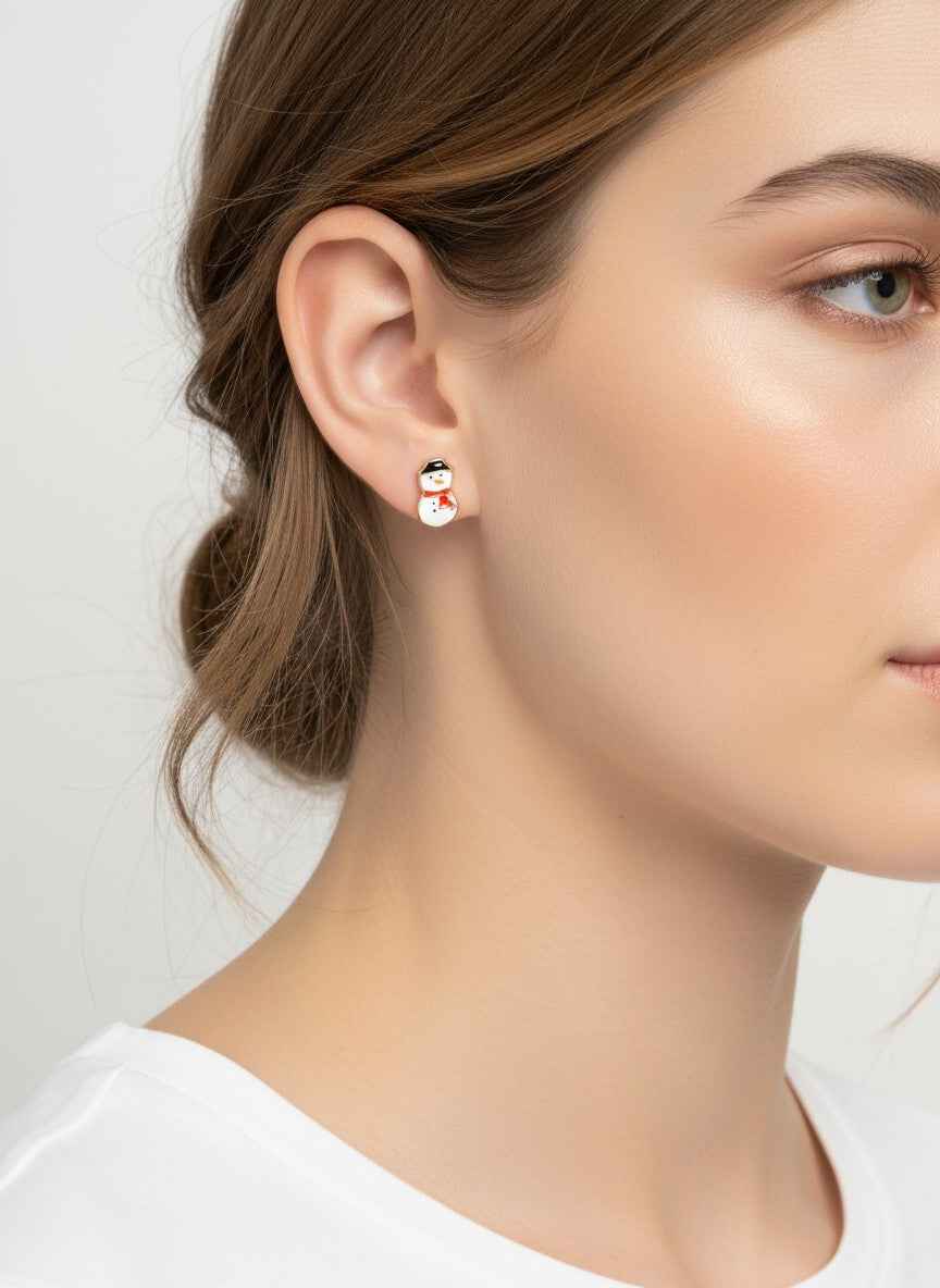 3-Pair Snowman Gift Car Enamel Stud Earrings