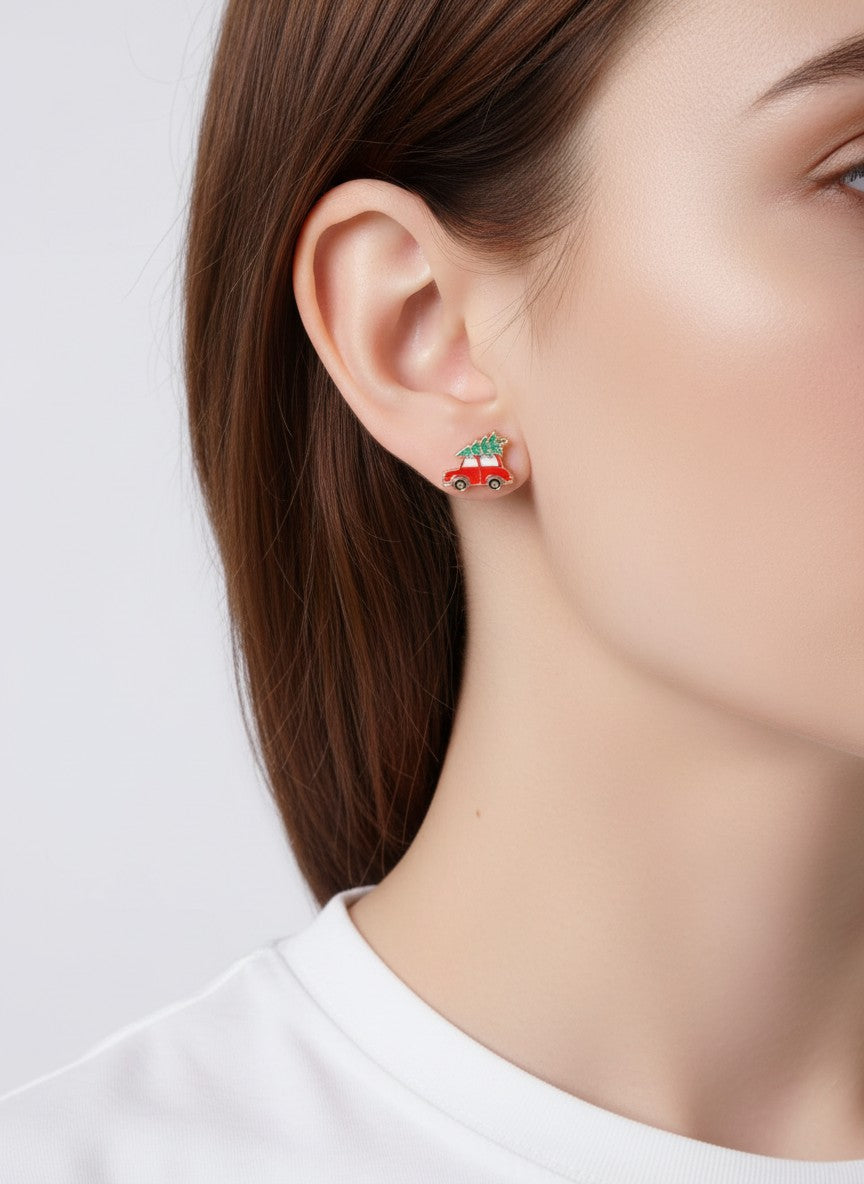 3-Pair Snowman Gift Car Enamel Stud Earrings