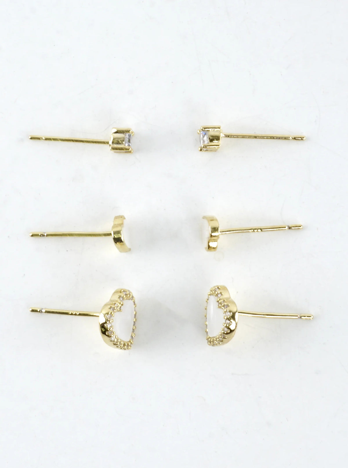 3 Pairs CZ Embedded Heart Stud Earrings Set