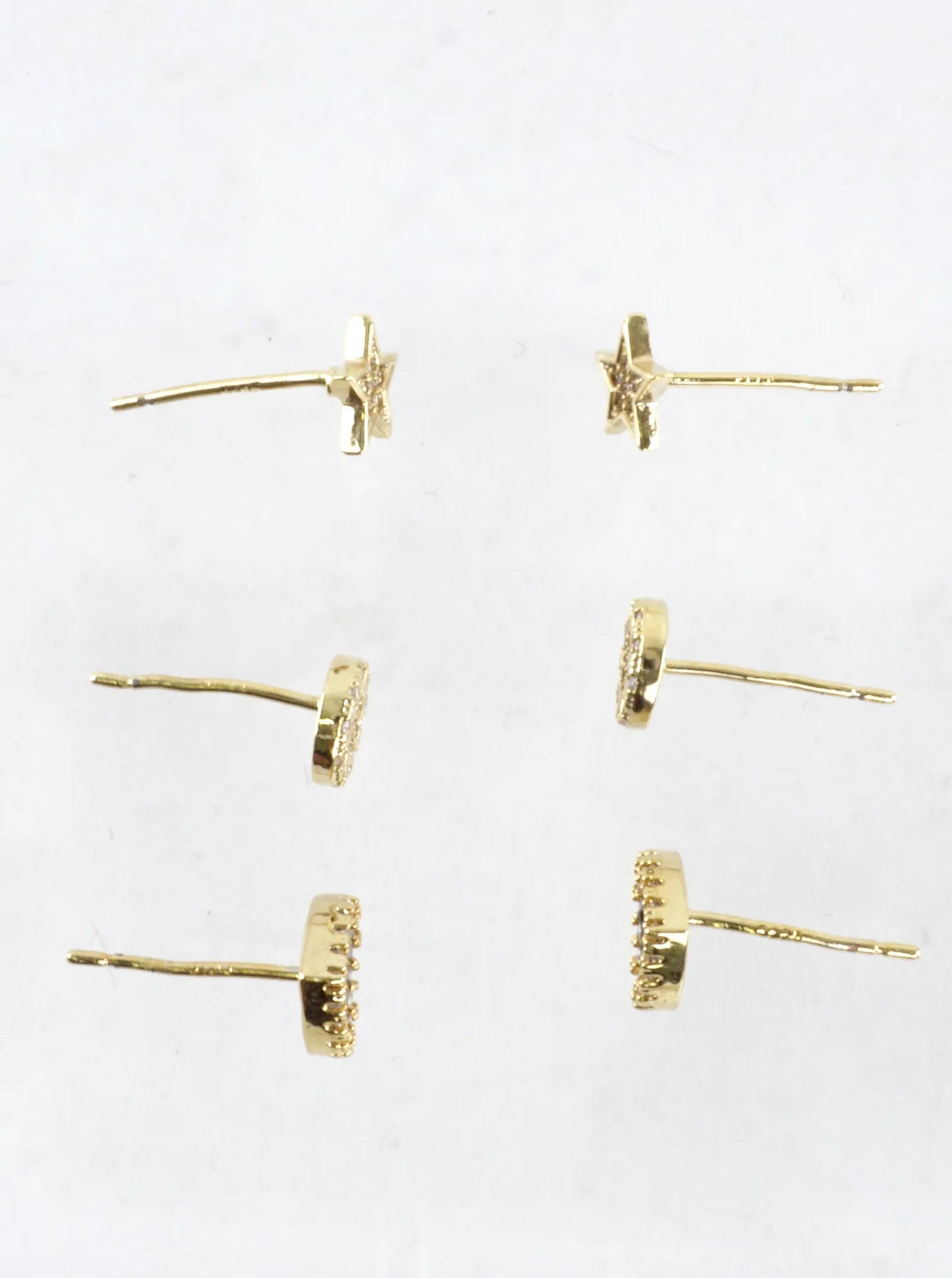 3 Pairs CZ Heart Round Star Stud Earrings Set
