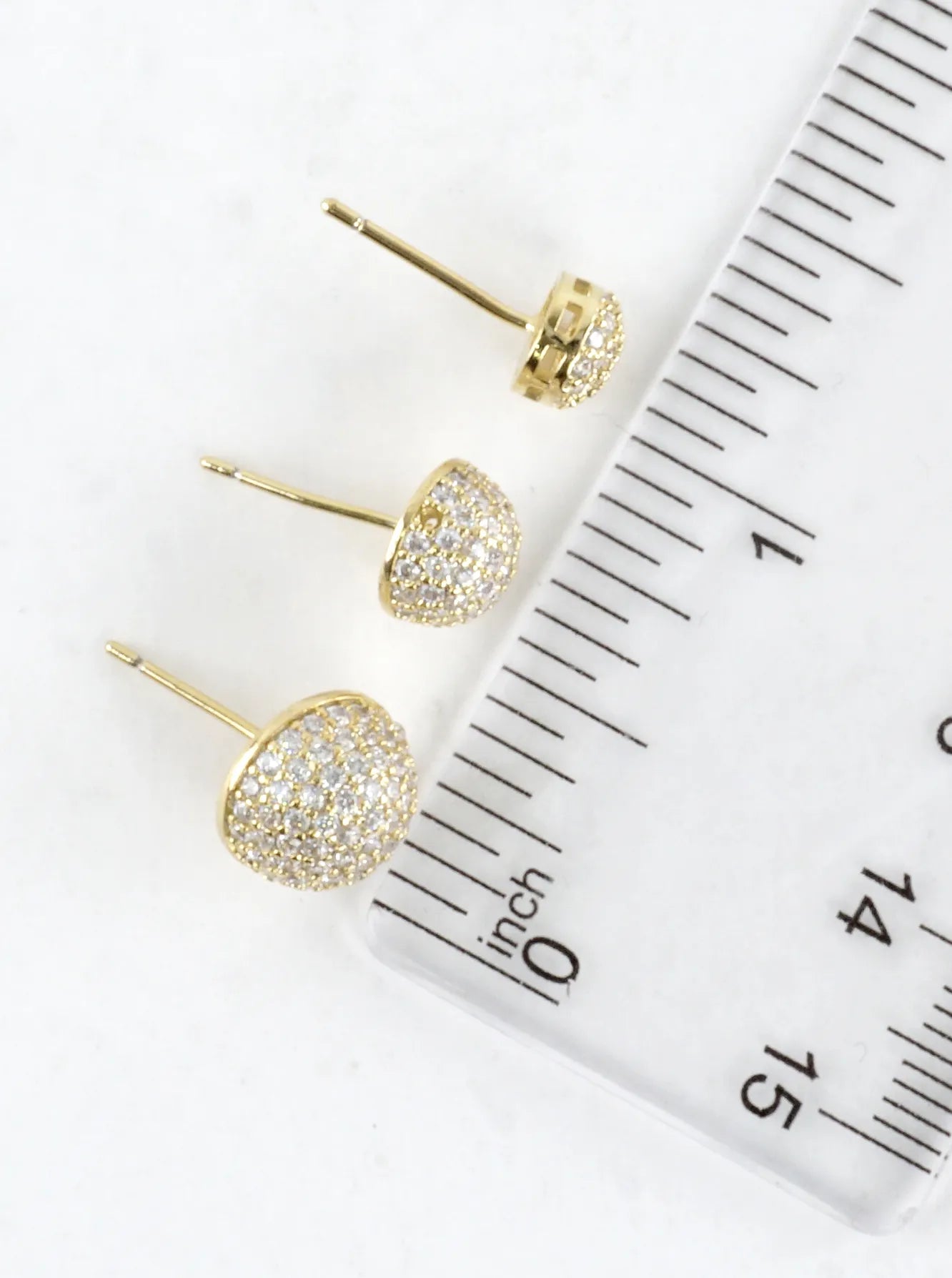3 Pairs Half Dome CZ Pave 3 Pair Stud Earrings Set