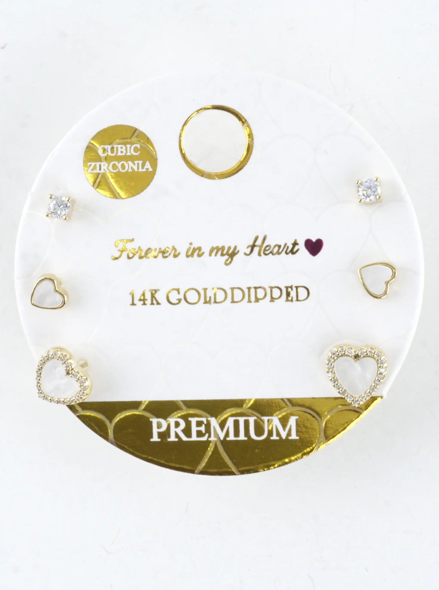 3 Pairs MOP CZ Embedded Heart Stud Earrings Set