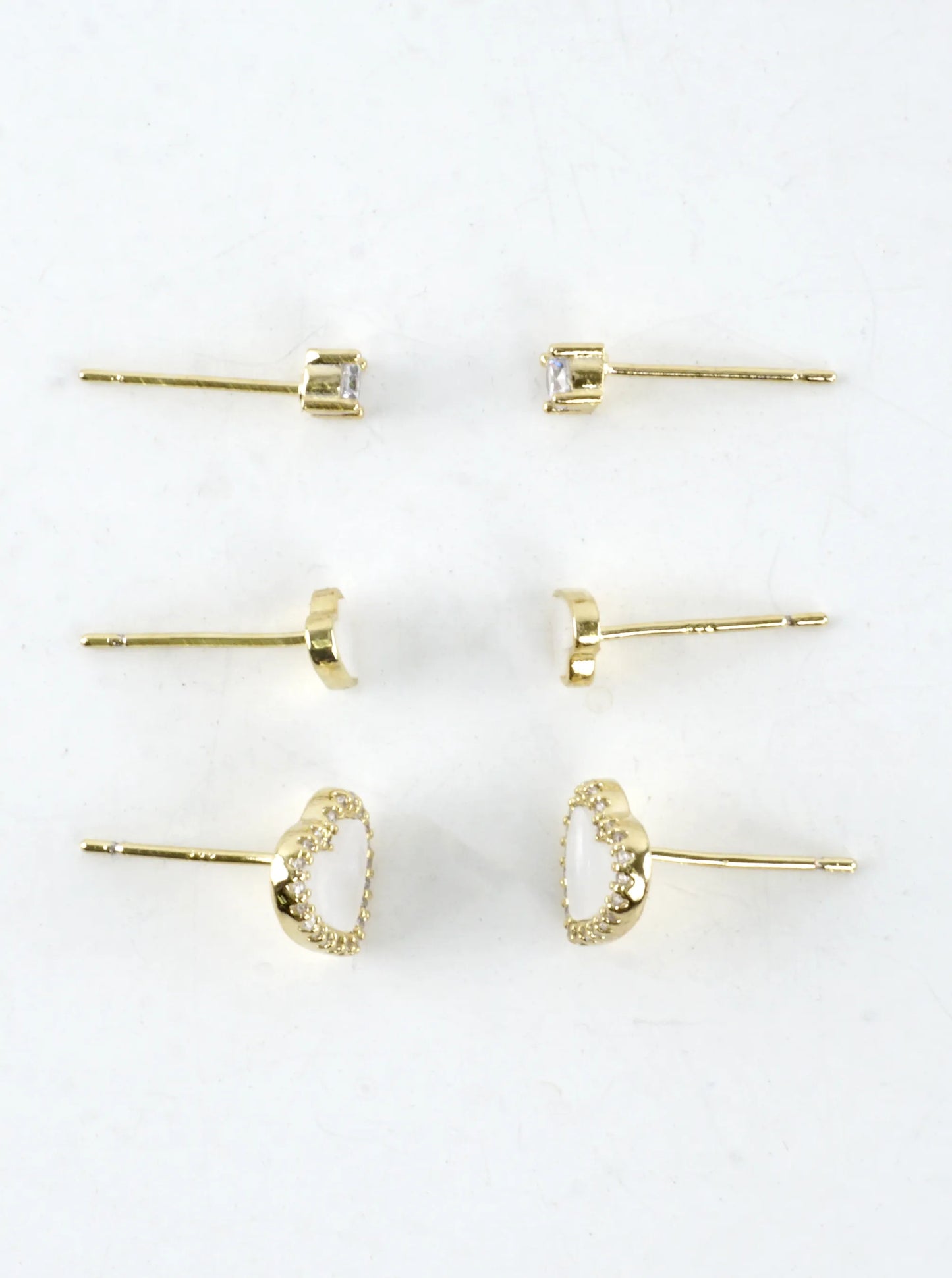 3 Pairs MOP CZ Embedded Heart Stud Earrings Set