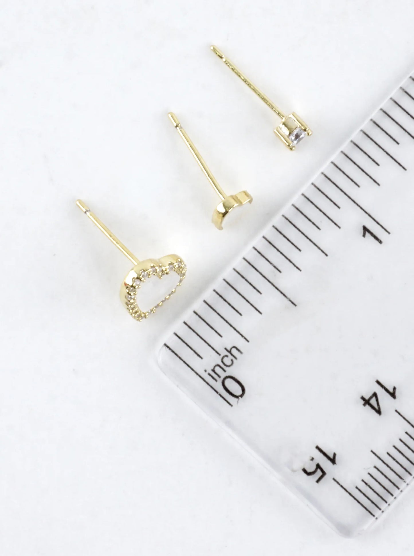 3 Pairs MOP CZ Embedded Heart Stud Earrings Set