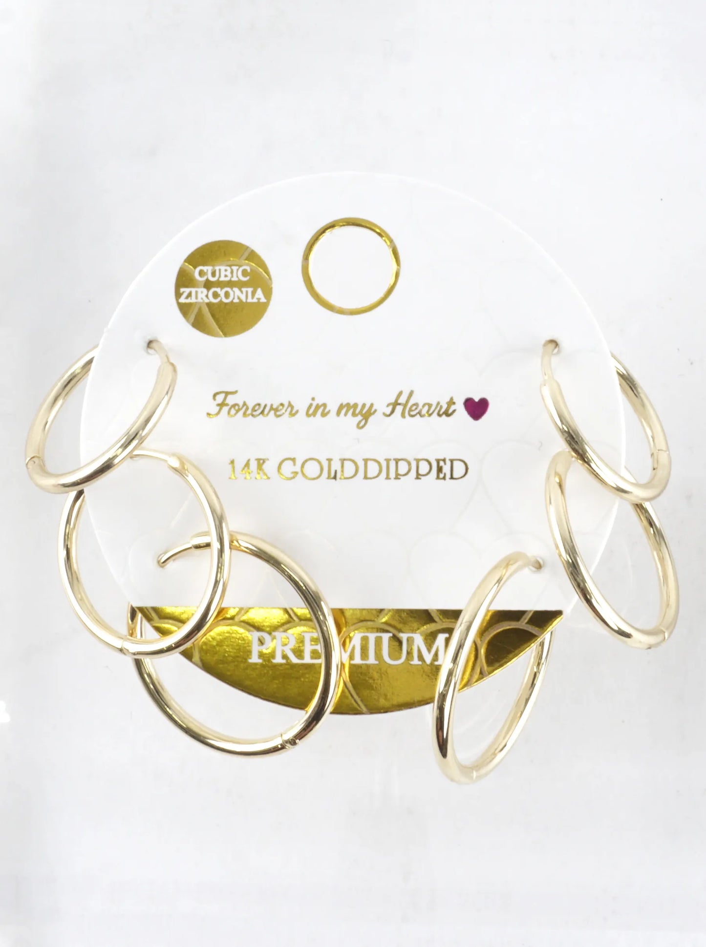 3 Pairs Polished Brass Hoop Earrings Set