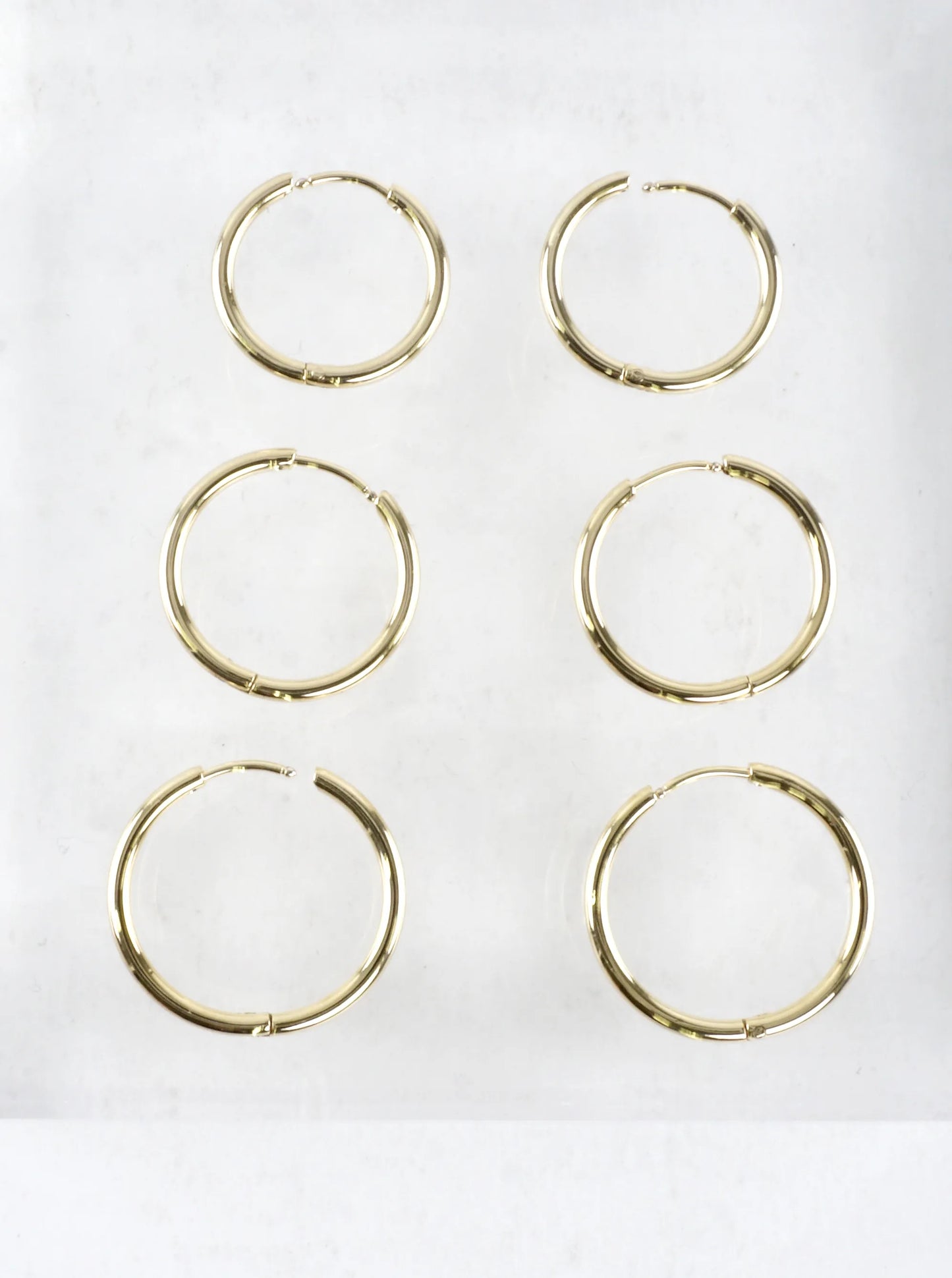 3 Pairs Polished Brass Hoop Earrings Set