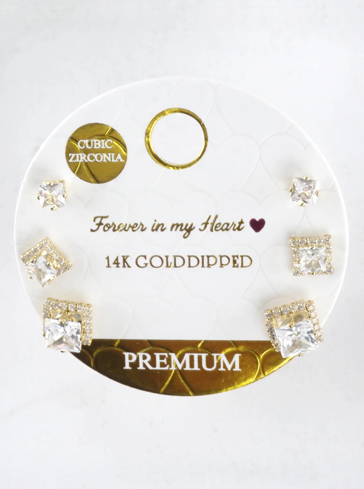 3 Pairs Princess Cut Halo CZ Stud Earrings Set