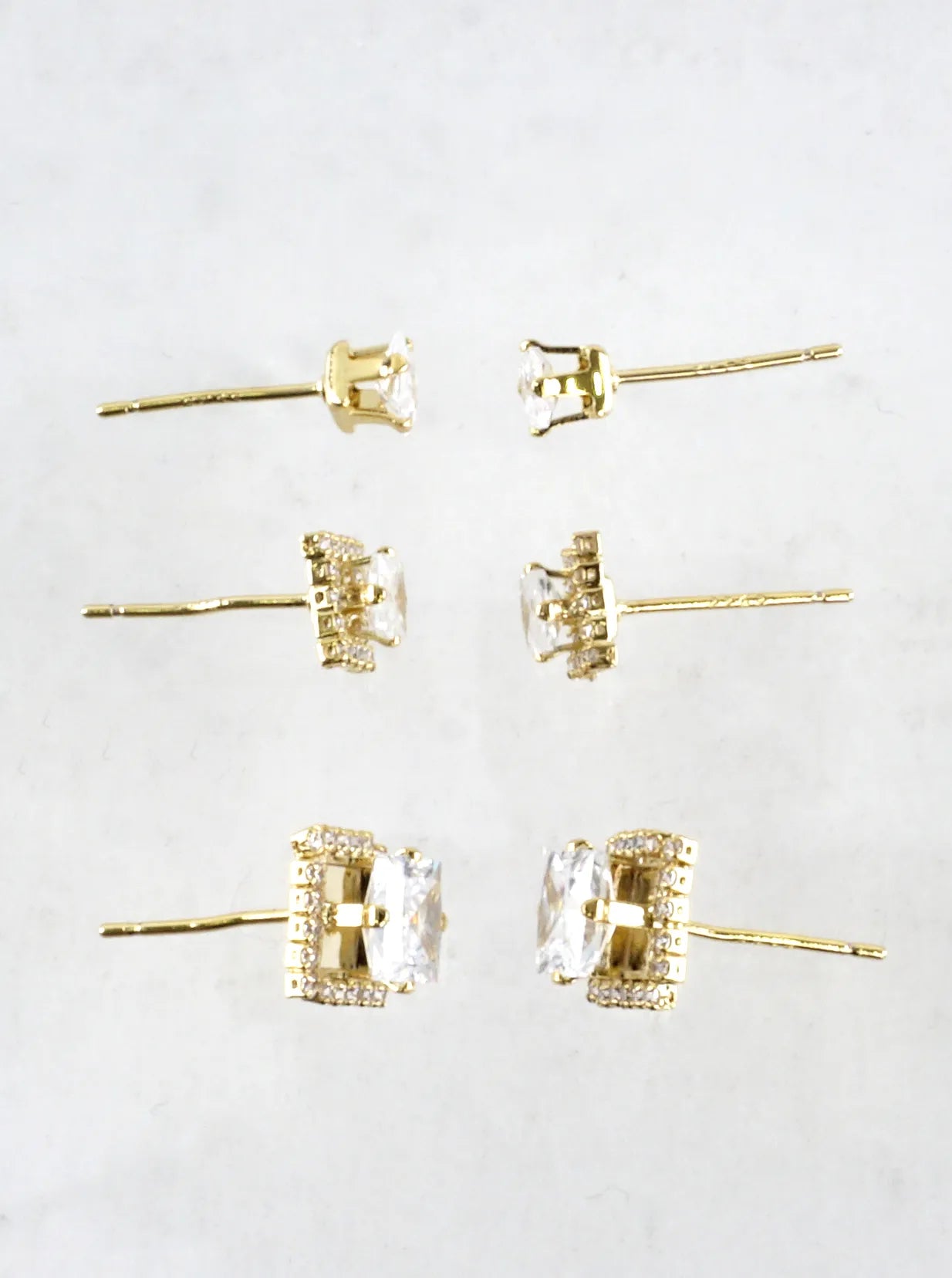 3 Pairs Princess Cut Halo CZ Stud Earrings Set