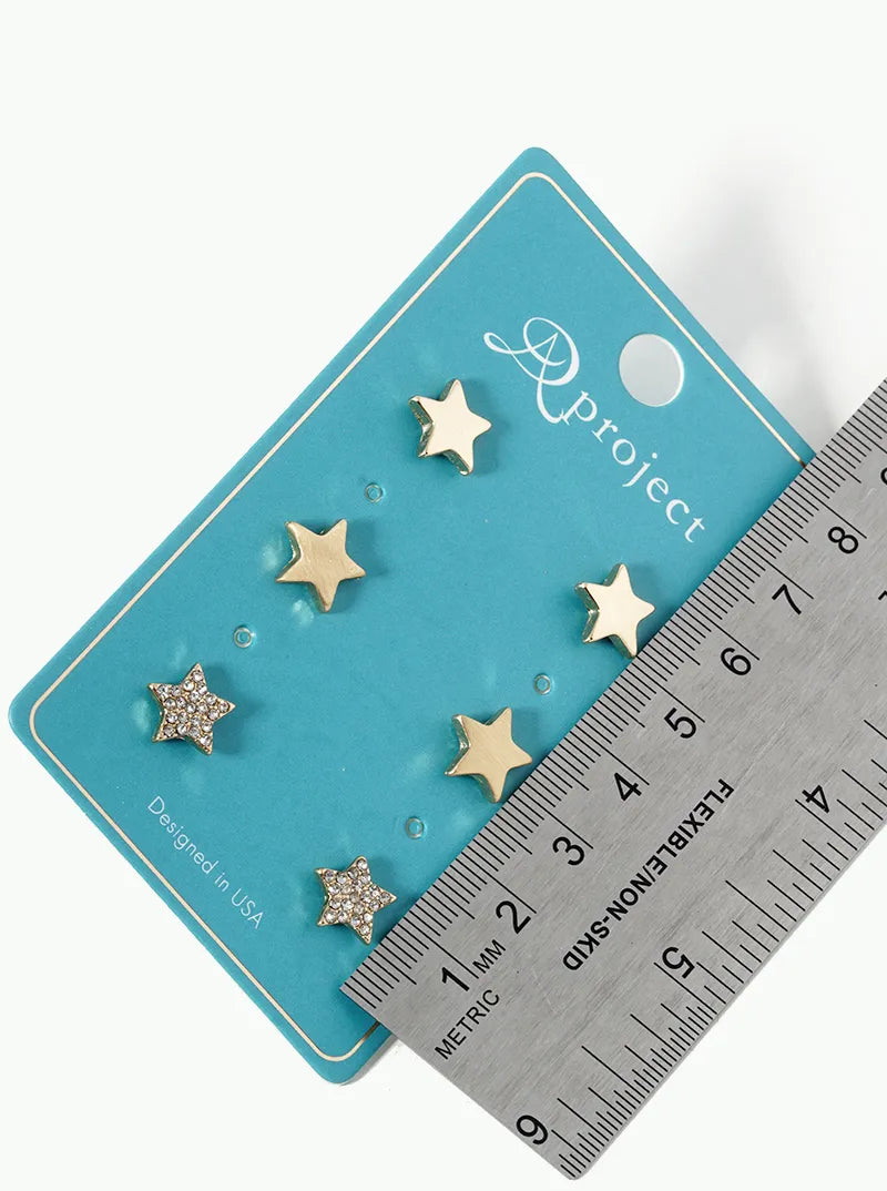 3 Pairs Set On One Card Star Shaped Post Earrings