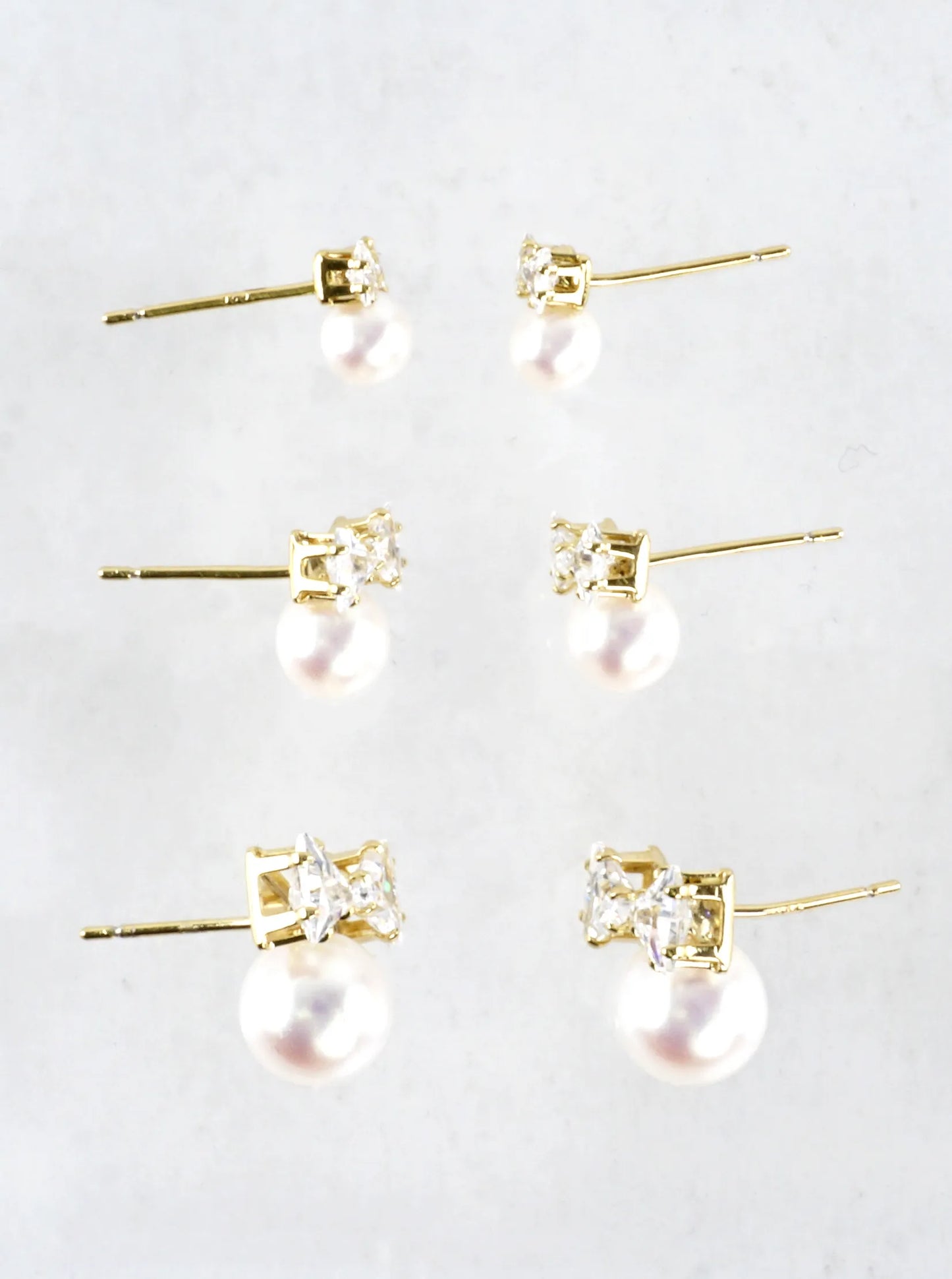 3 Pairs Tiny Bow Pearl Pedestal Stud Earrings Set