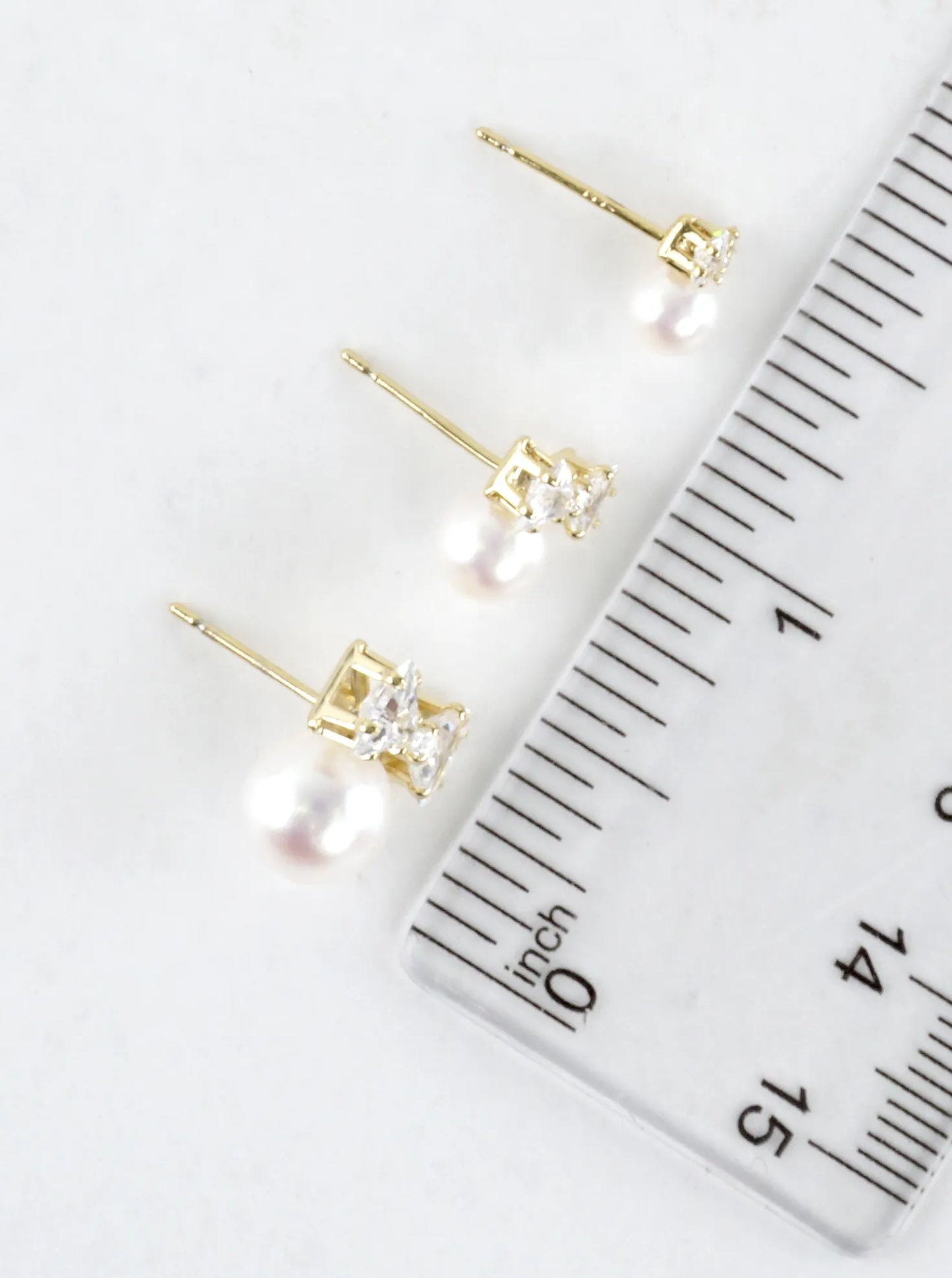 3 Pairs Tiny Bow Pearl Pedestal Stud Earrings Set
