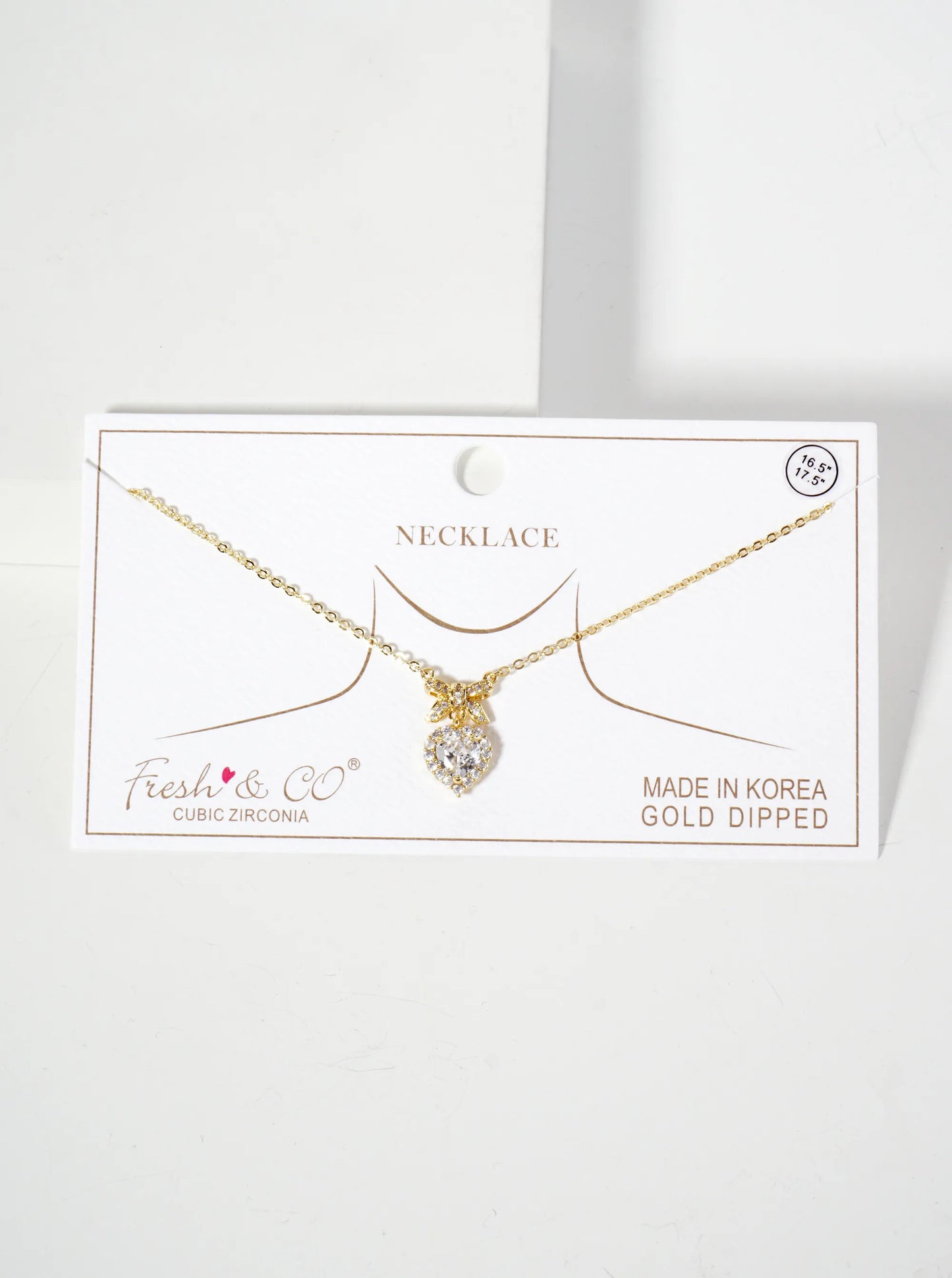 3-Prong-Setting Heart CZ-Stone Drop Pave-Set Bow Pendant 18K-Gold-Dipped Brass Necklace