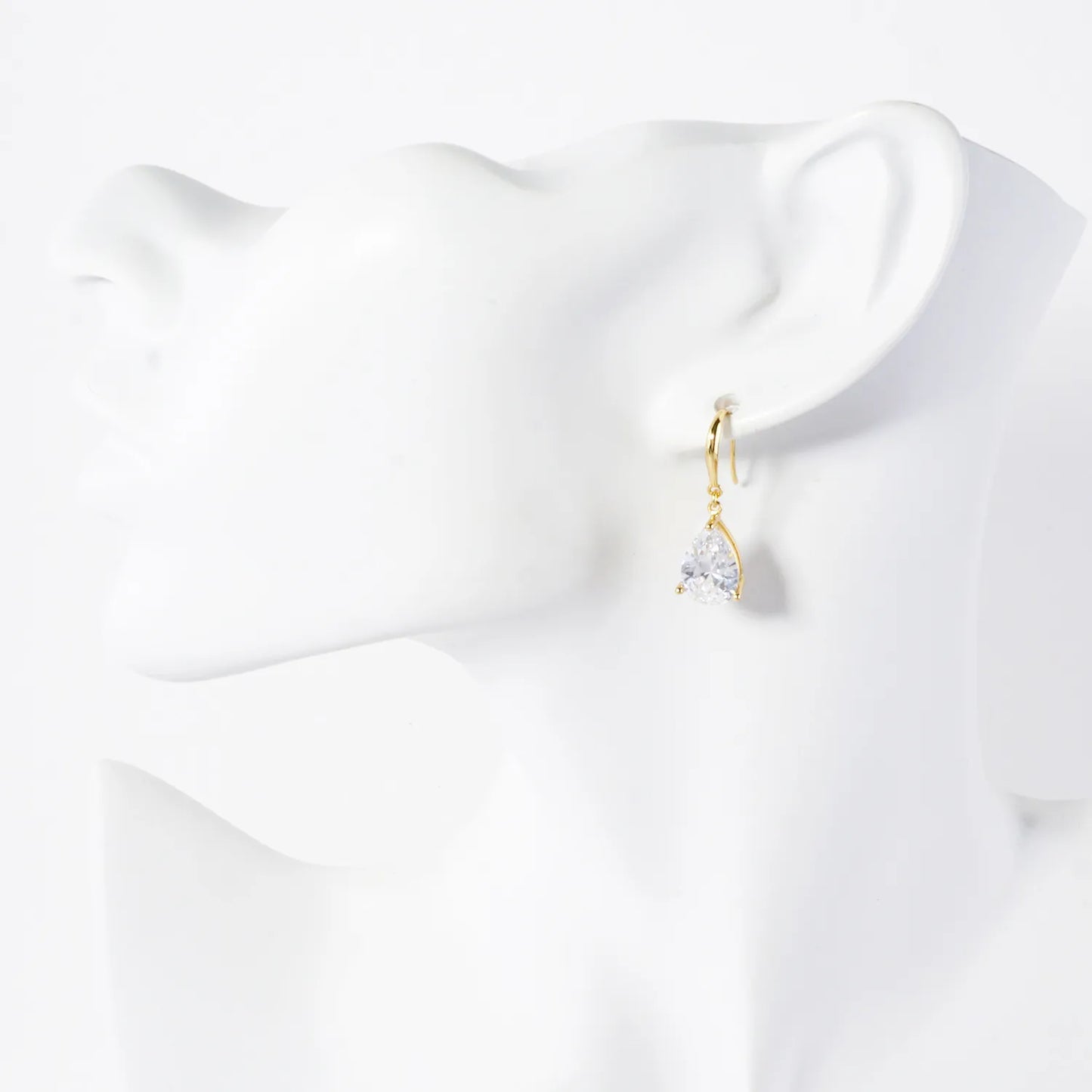 3-Prong Teardrop CZ Drop 18K-Gold-Dipped Brass Earrings