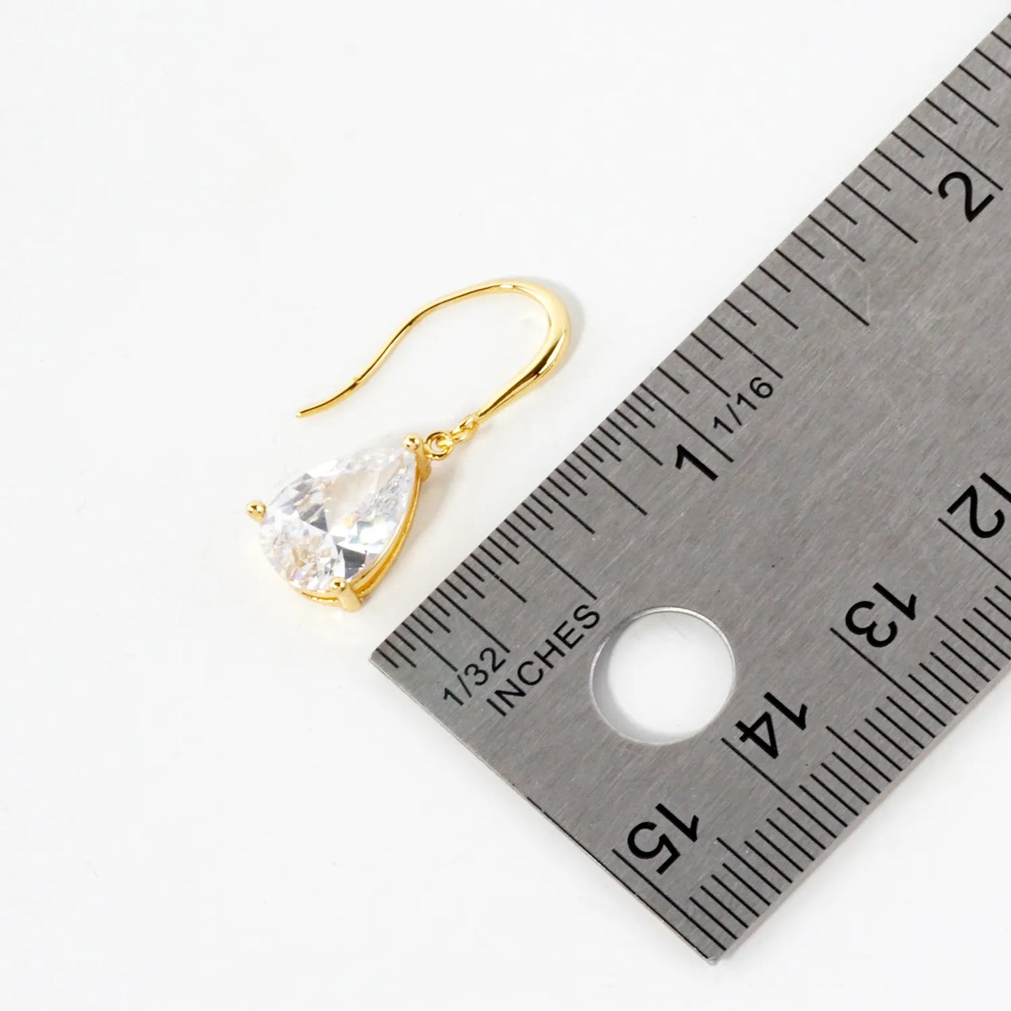 3-Prong Teardrop CZ Drop 18K-Gold-Dipped Brass Earrings