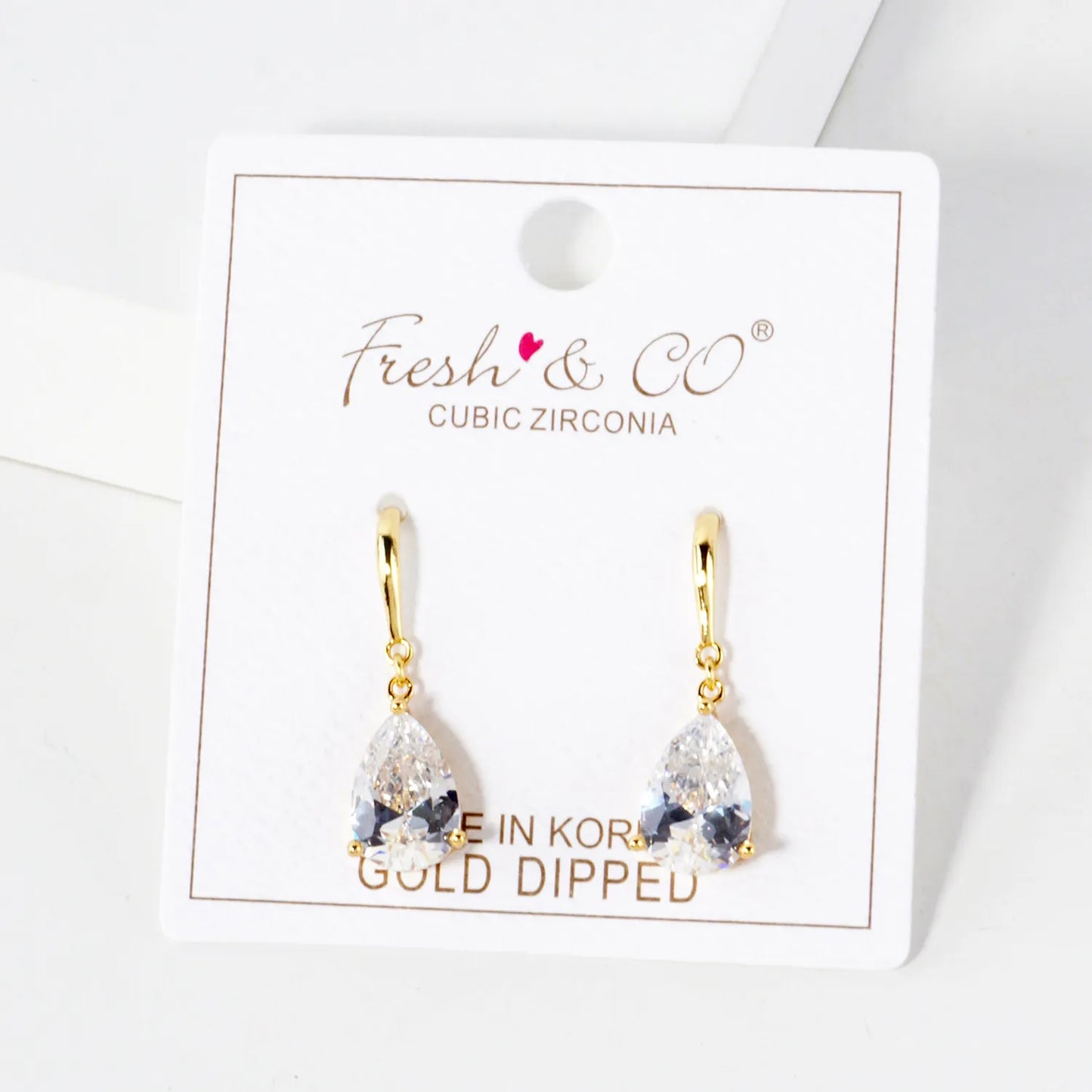 3-Prong Teardrop CZ Drop 18K-Gold-Dipped Brass Earrings