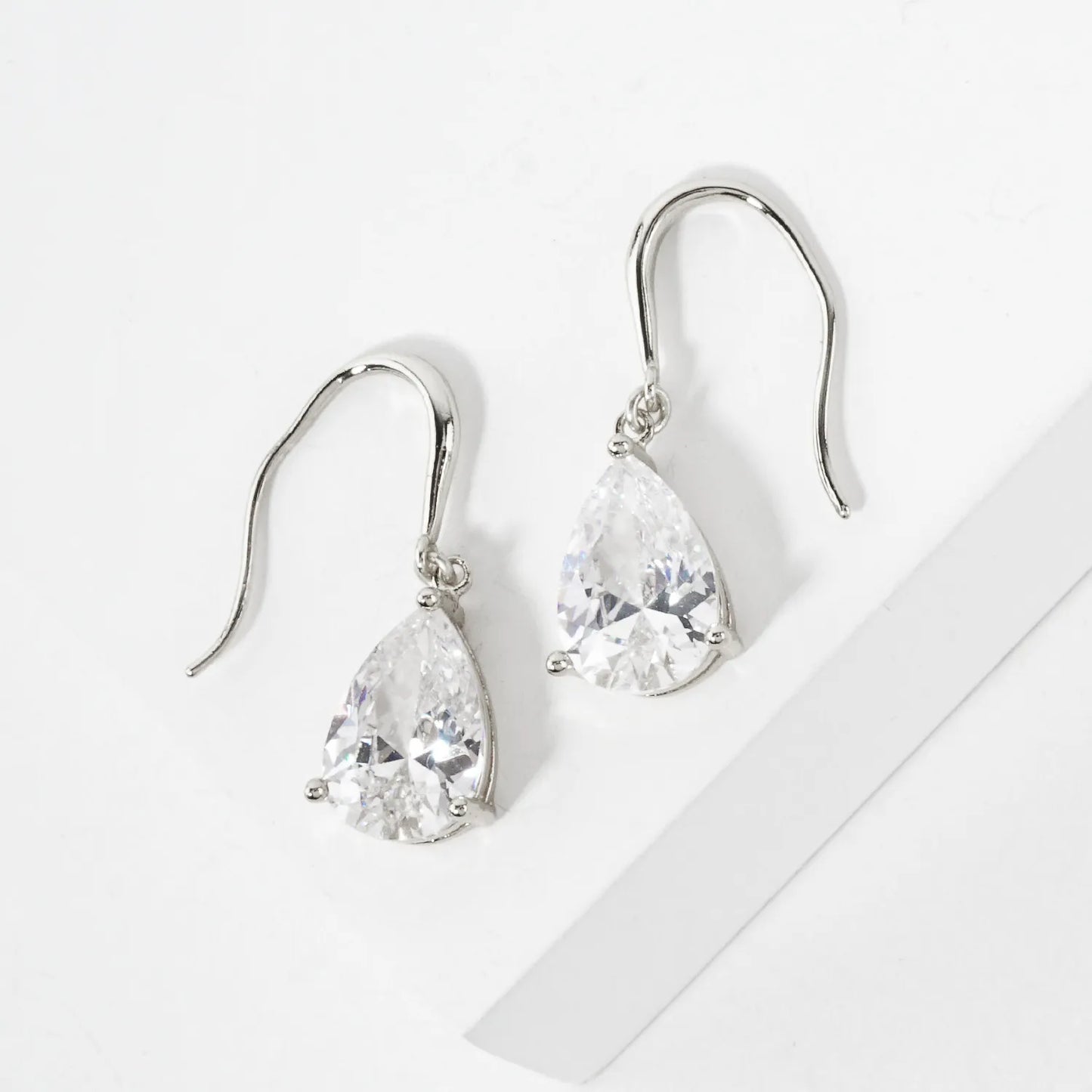3-Prong Teardrop CZ Drop 18K-Gold-Dipped Brass Earrings