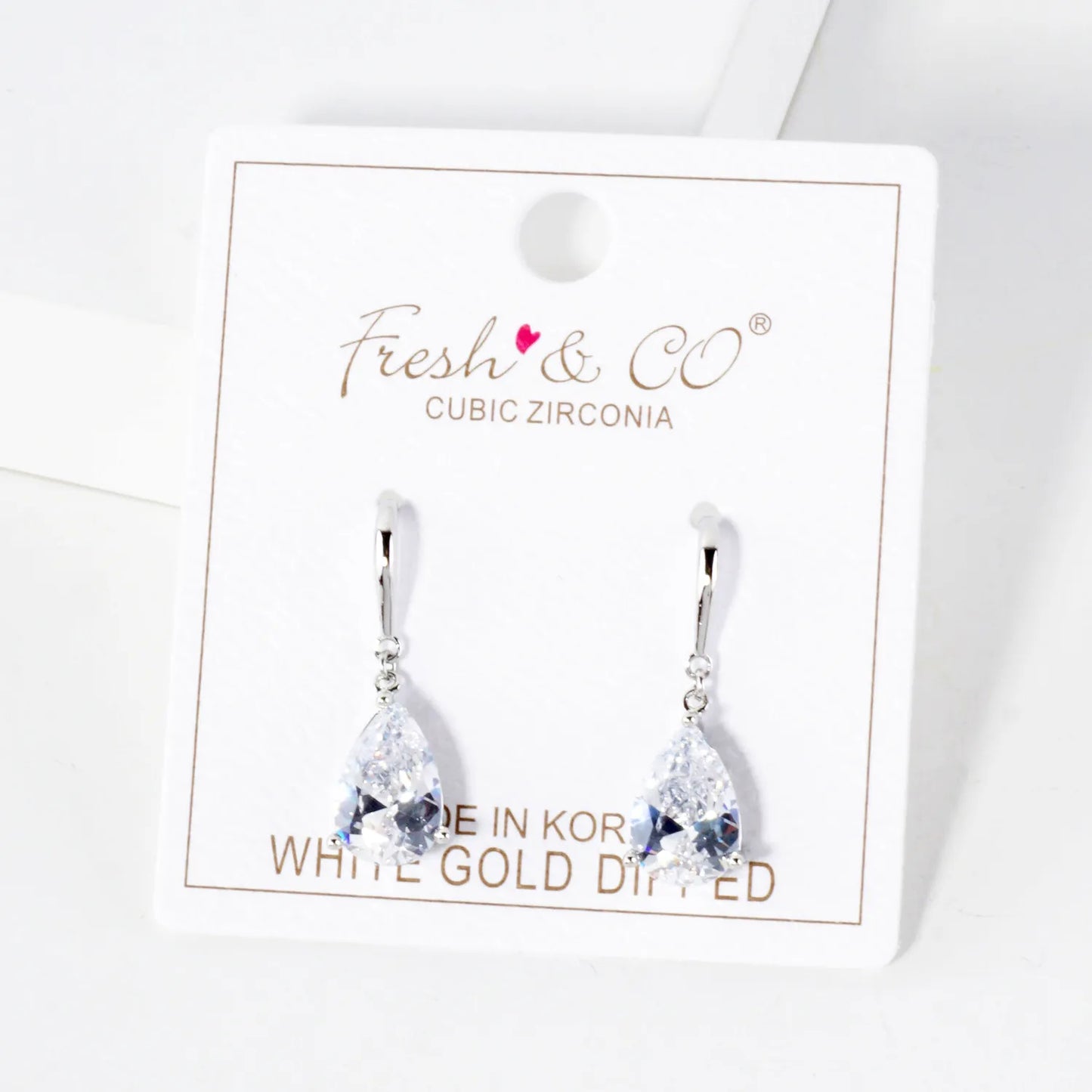 3-Prong Teardrop CZ Drop 18K-Gold-Dipped Brass Earrings