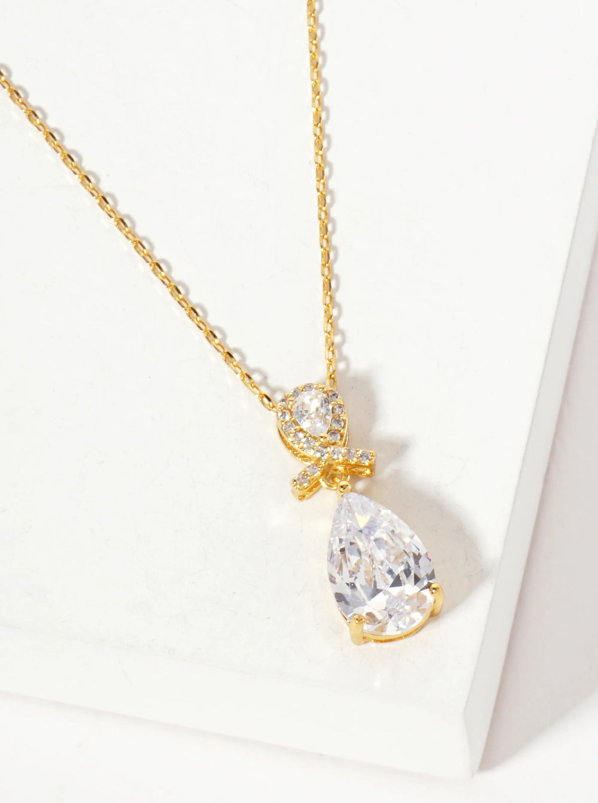 3-Prong Teardrop Cubic-Zirconia Pendant 18K-Gold-Dipped Necklace